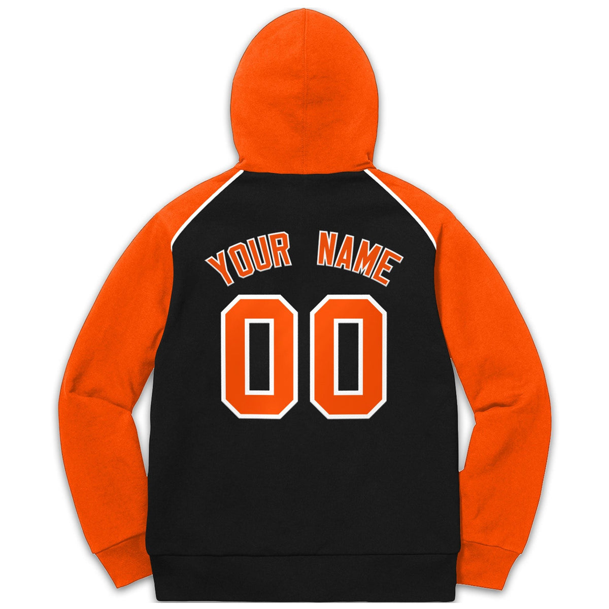 Custom Stitched Sportwear Black Orange-White Raglan Sleeves Pullover Hoodie
