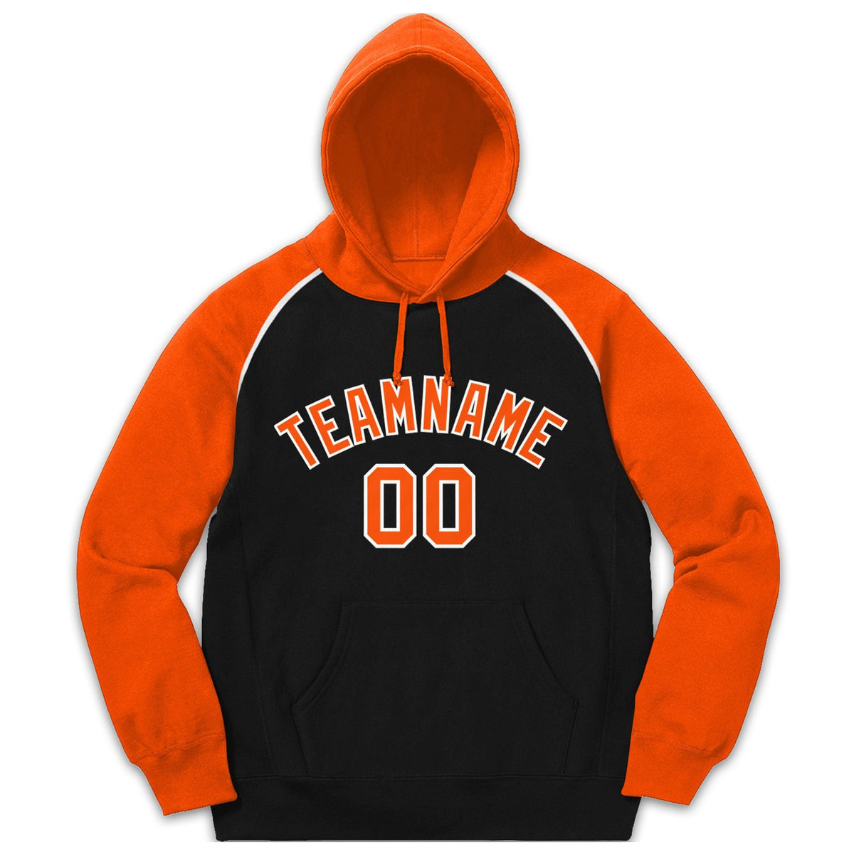 Custom Stitched Sportwear Black Orange-White Raglan Sleeves Pullover Hoodie