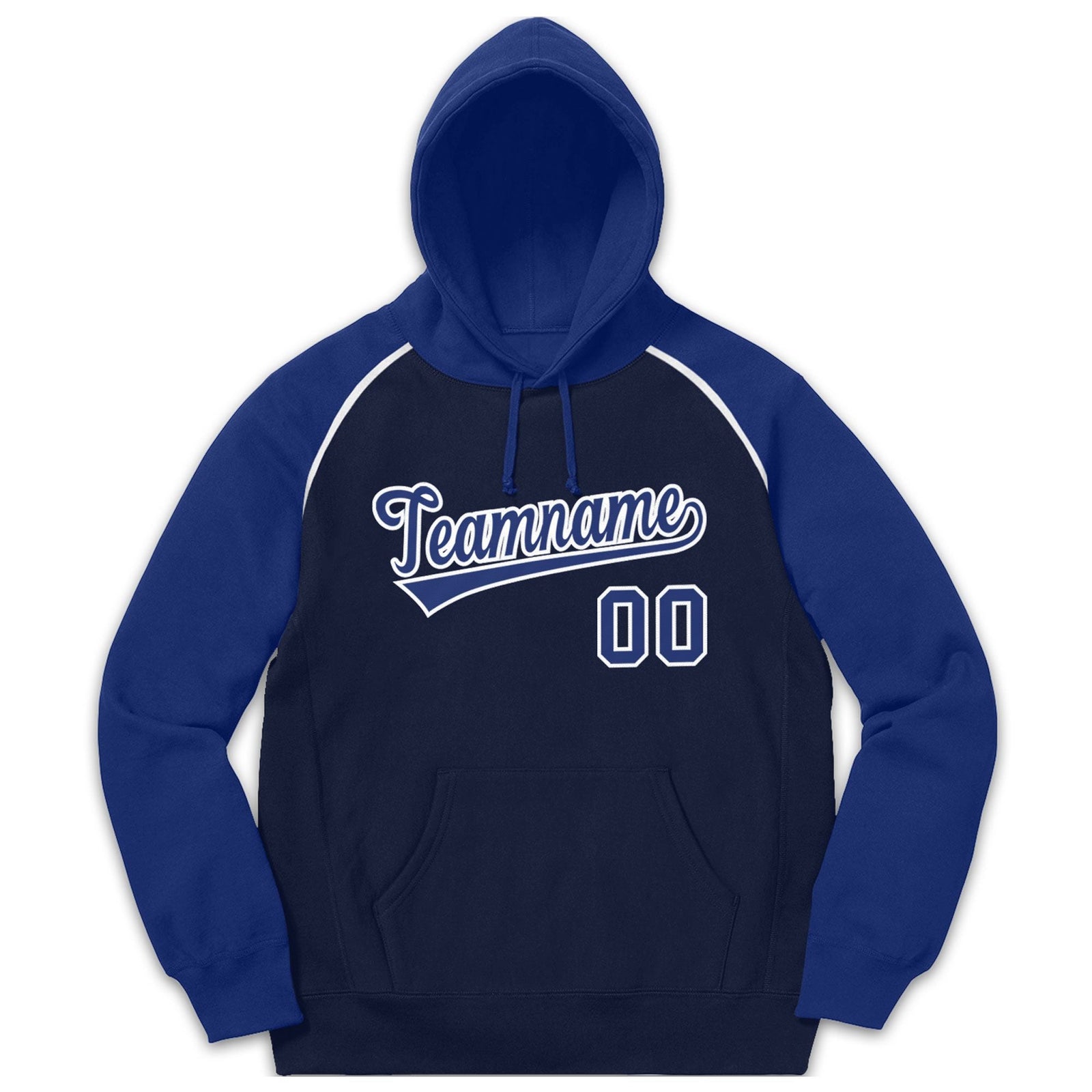 Custom Stitched Sportwear Navy Royal-White Raglan Sleeves Pullover Hoodie