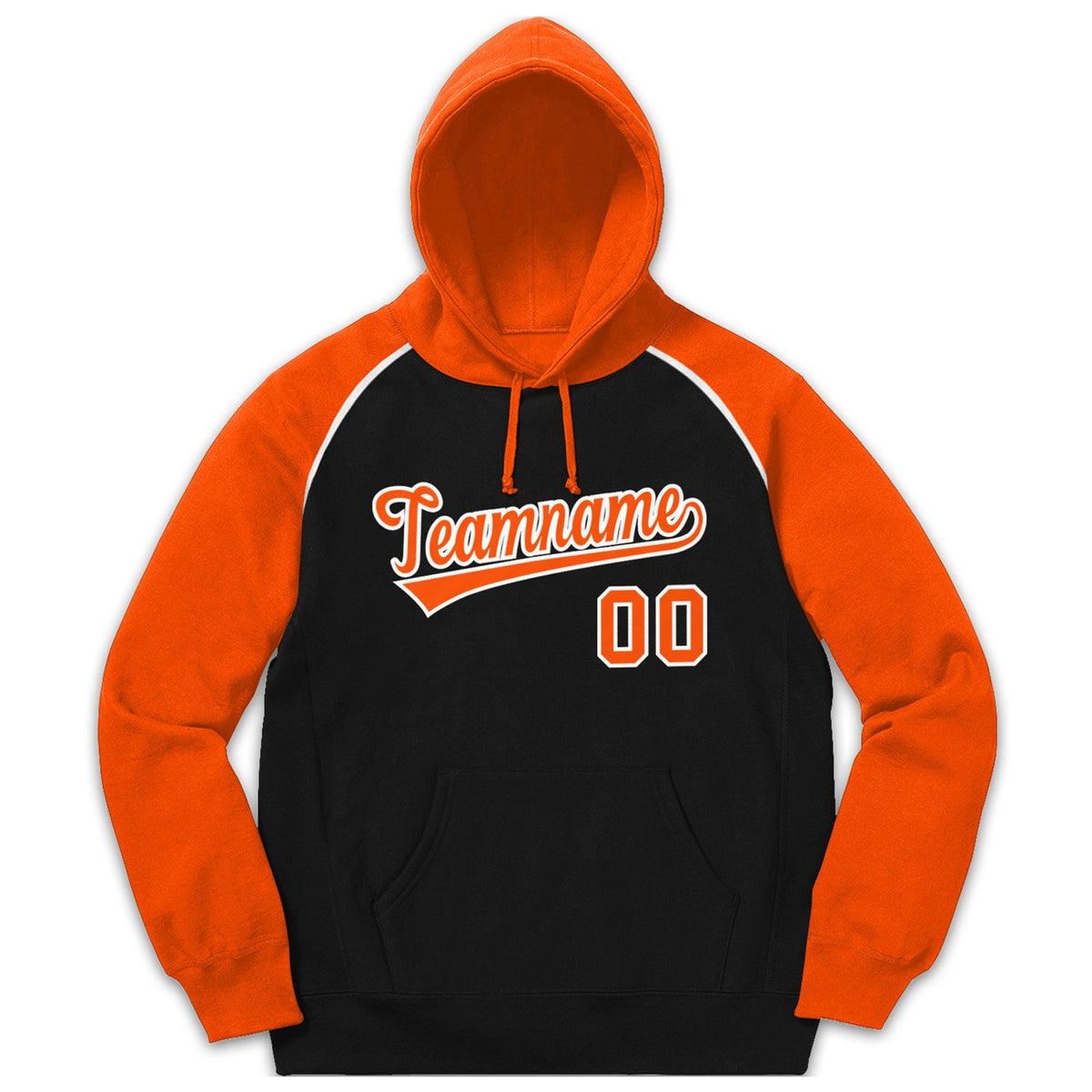 Custom Stitched Sportwear Black Orange-White Raglan Sleeves Pullover Hoodie