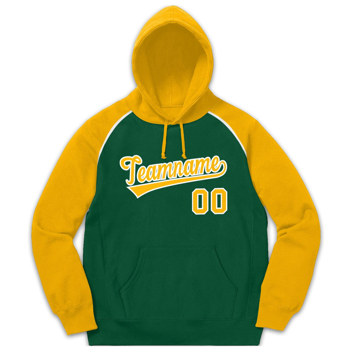 Custom Stitched Sportwear Green Gold-White Raglan Sleeves Pullover Hoodie