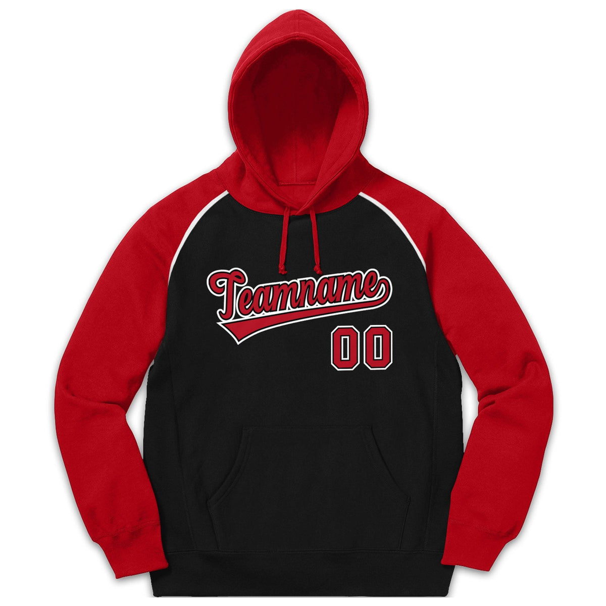 Custom Stitched Sportwear Black Red-White Raglan Sleeves Pullover Hoodie