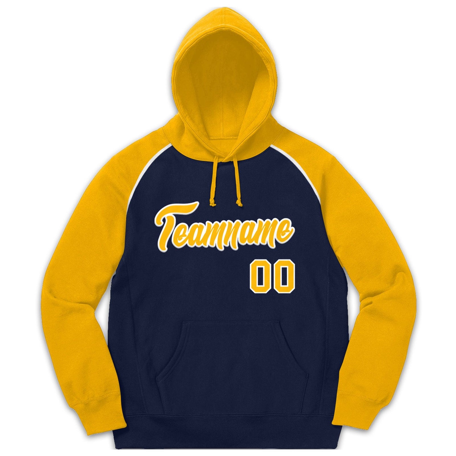 Custom Stitched Sportwear Navy Gold-White Raglan Sleeves Pullover Hoodie