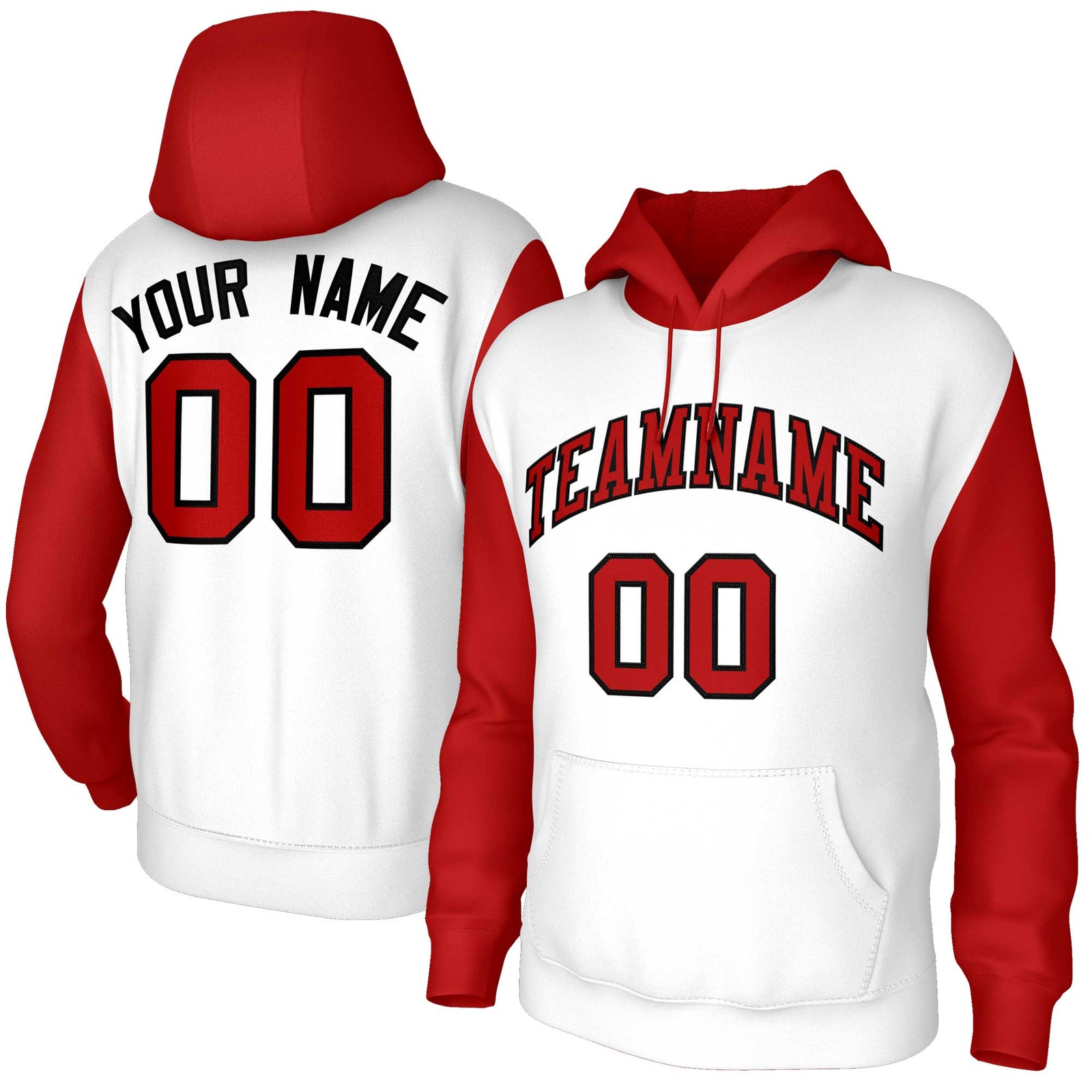 Custom White Red-Black Raglan Sleeves Stitched Sportwear Pullover Hoodie