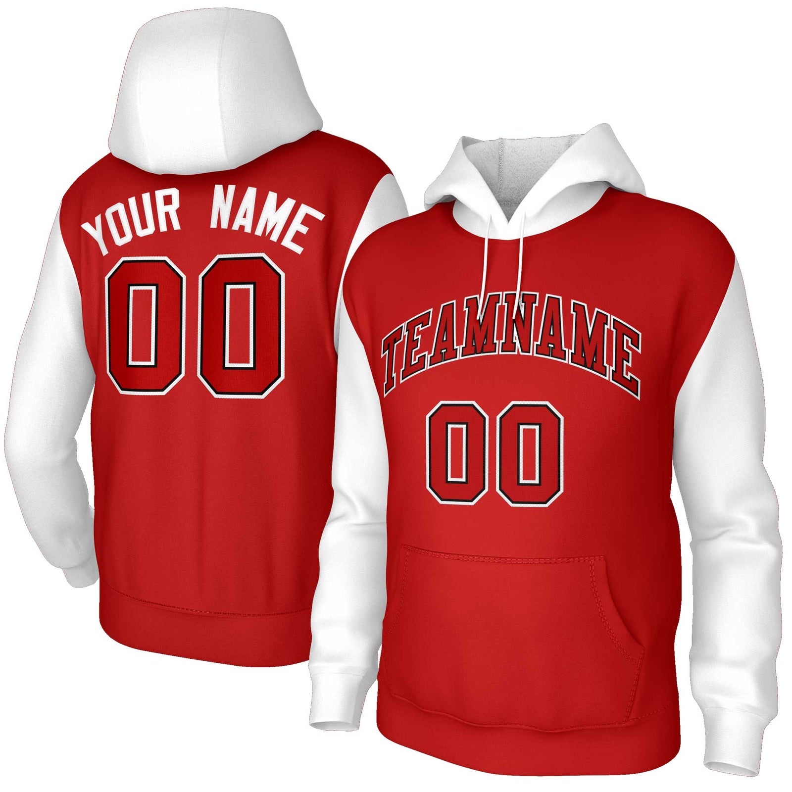 Custom Red White-Red Raglan Sleeves Stitched Sportwear Pullover Hoodie