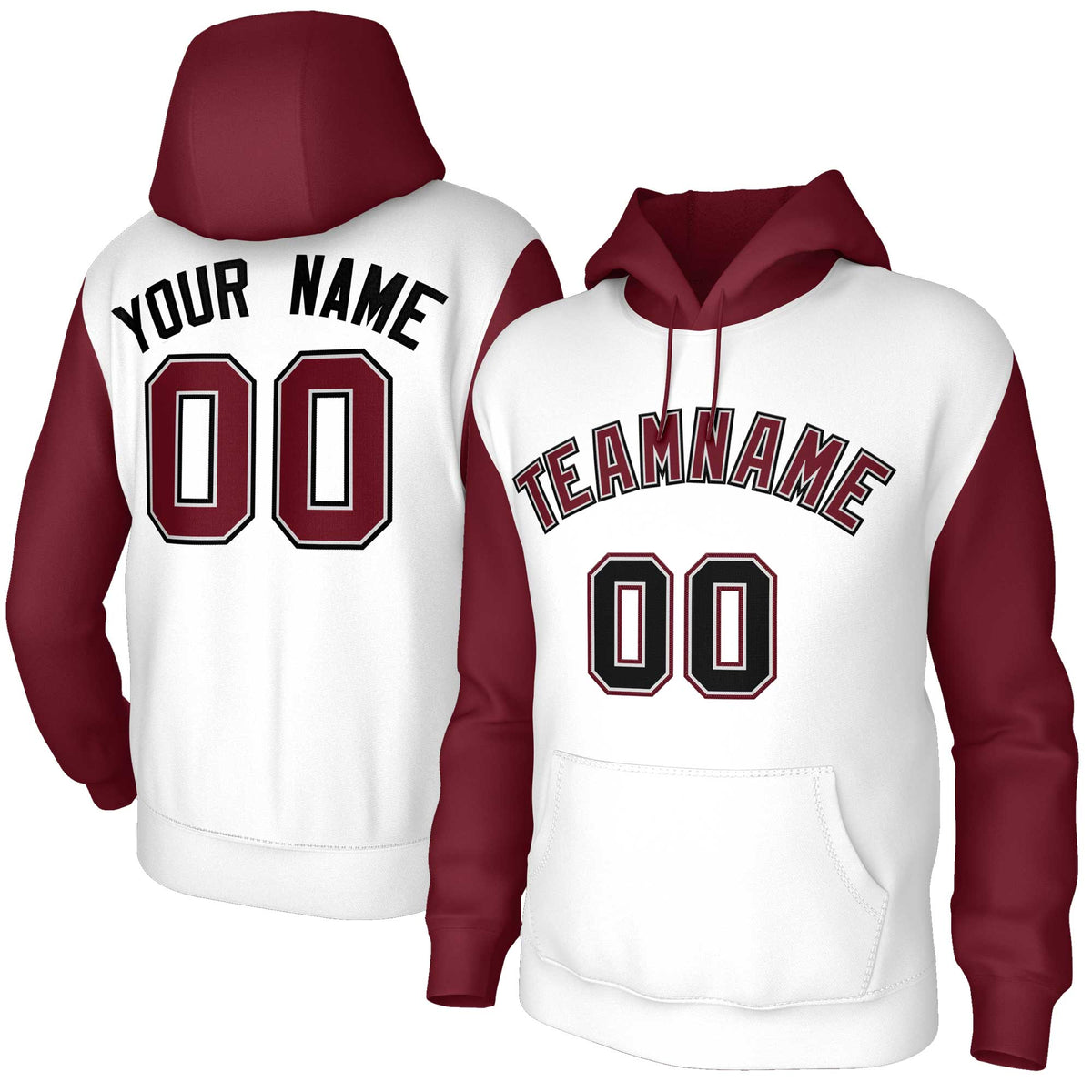 Custom White Crimson-Gray Raglan Sleeves Stitched Sportwear Pullover Hoodie