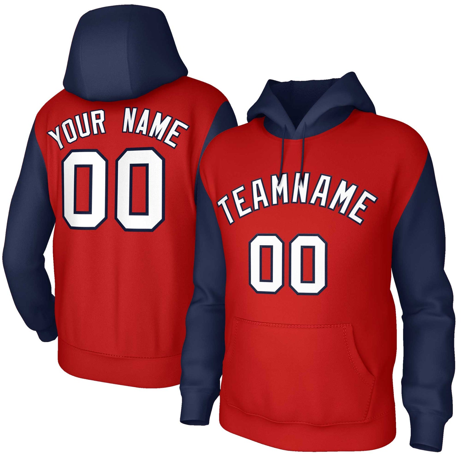 Custom Red Navy-White Raglan Sleeves Stitched Sportwear Pullover Hoodie