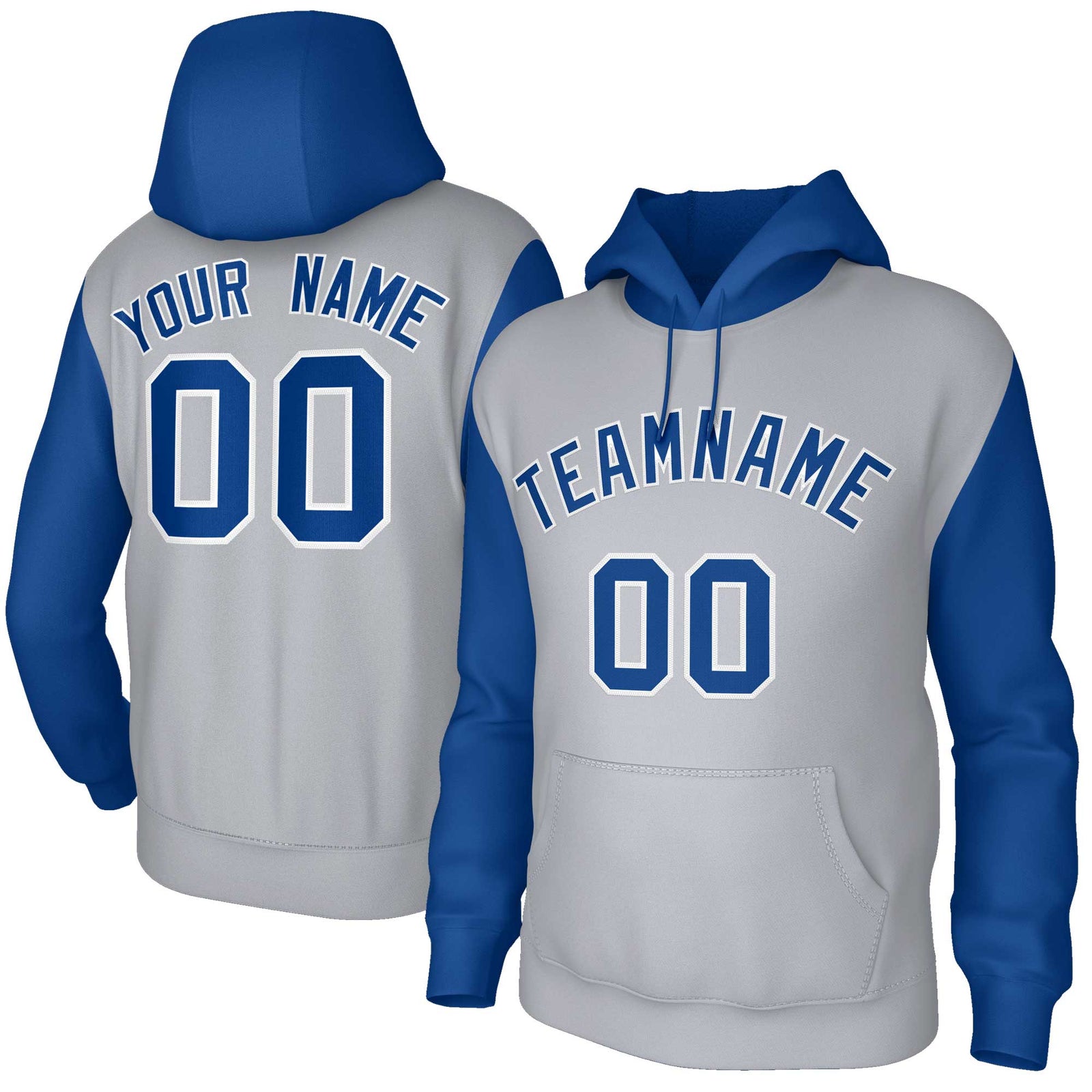 Custom Gray Royal-White Raglan Sleeves Stitched Sportwear Pullover Hoodie
