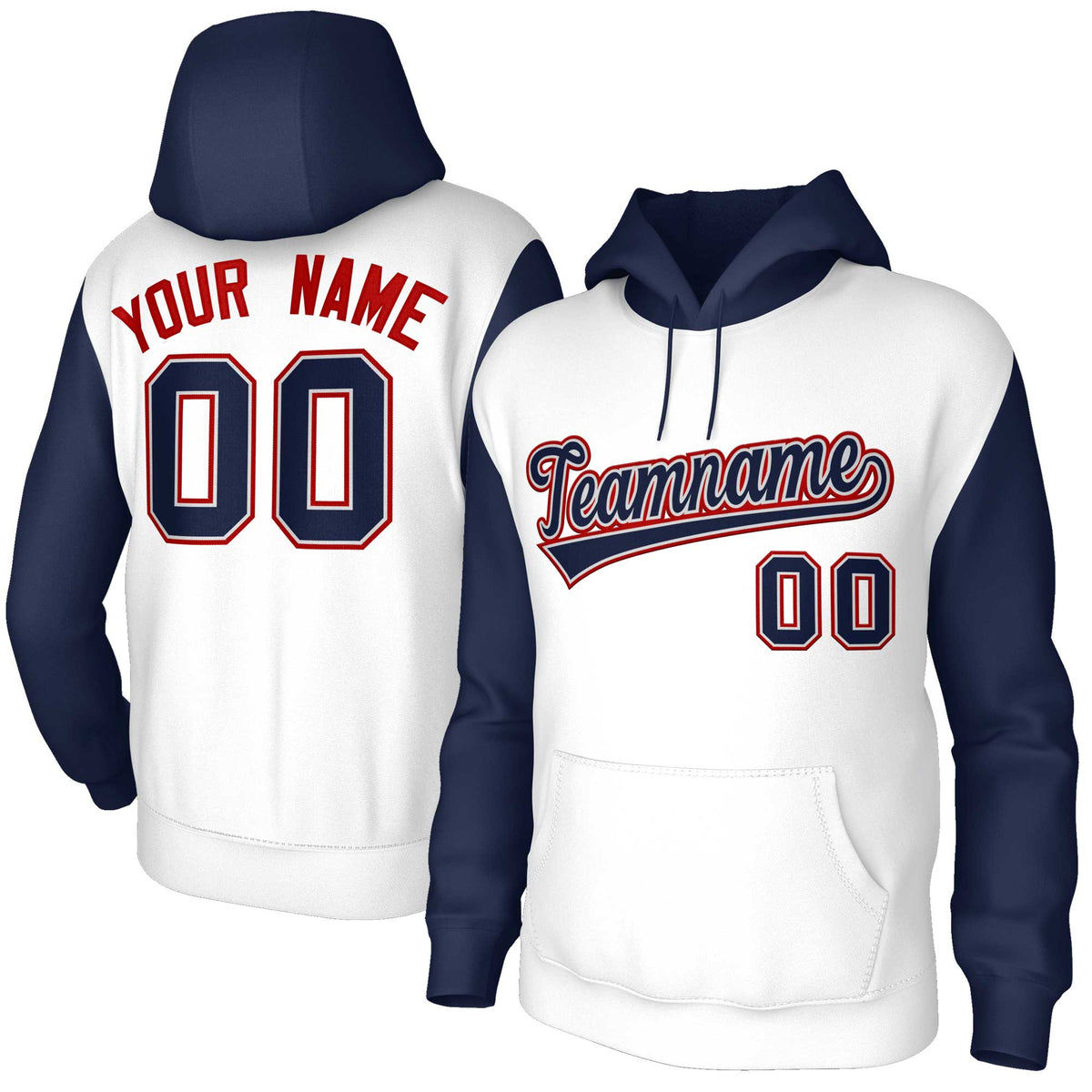Custom White Navy-Gray Raglan Sleeves Stitched Sportwear Pullover Hoodie