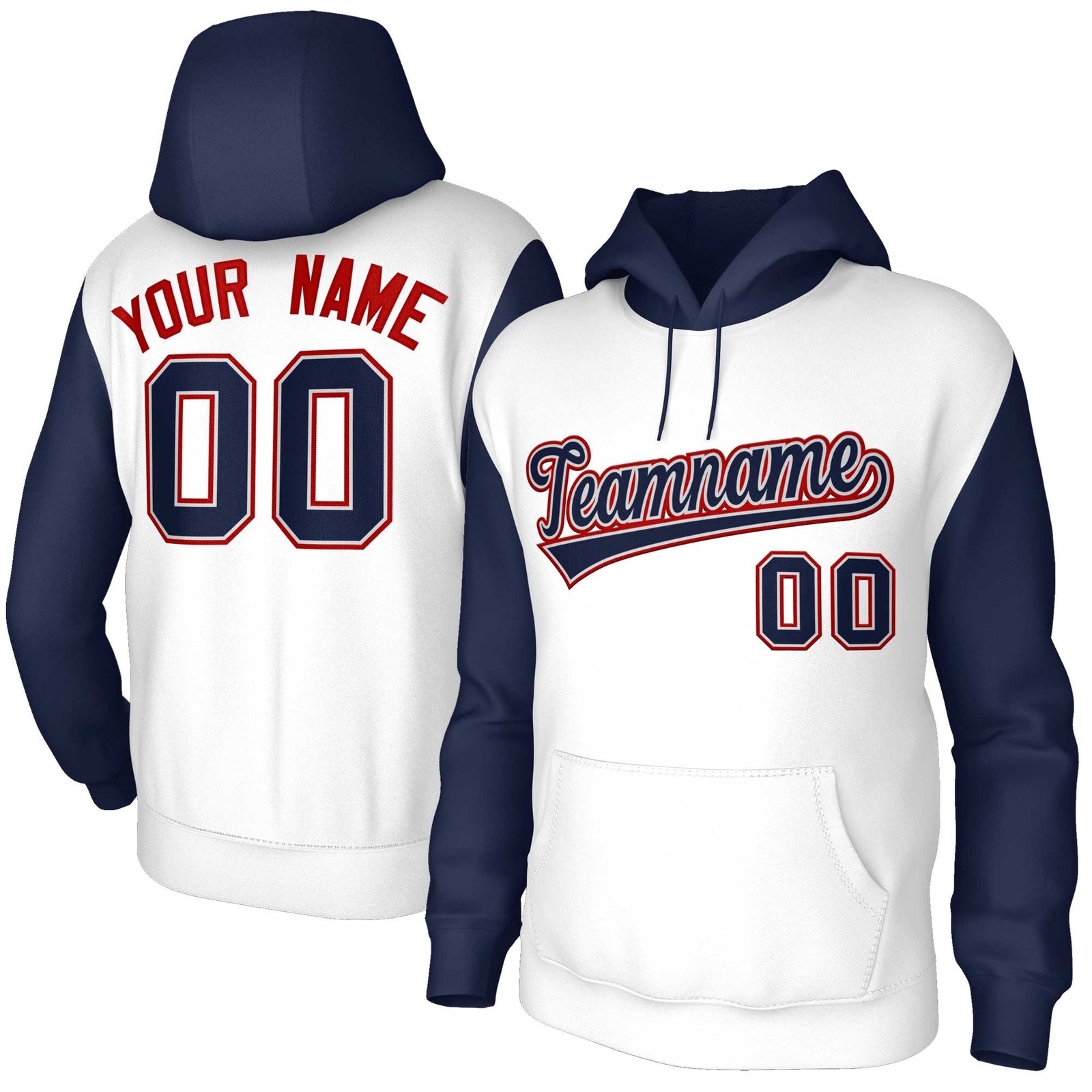 Custom White Navy-Gray Raglan Sleeves Stitched Sportwear Pullover Hoodie