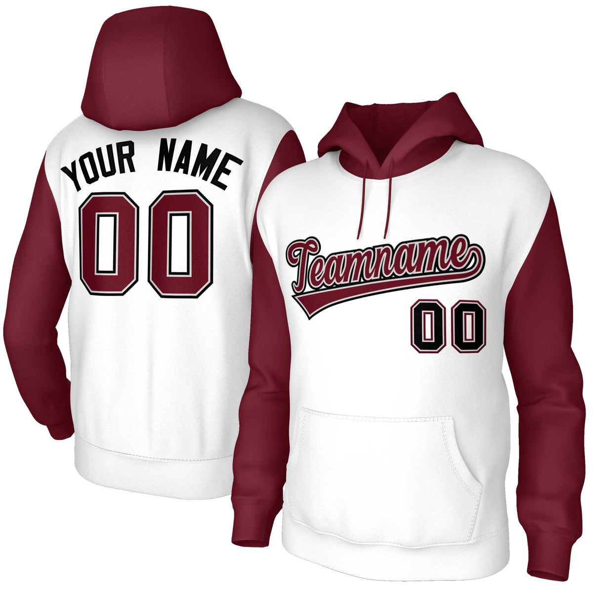 Custom White Crimson-Gray Raglan Sleeves Stitched Sportwear Pullover Hoodie