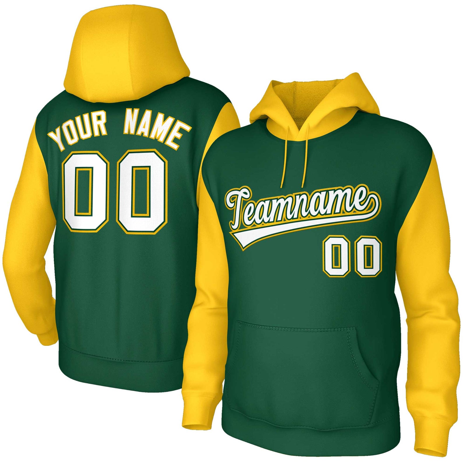 Custom Green White-Green Raglan Sleeves Stitched Sportwear Pullover Hoodie