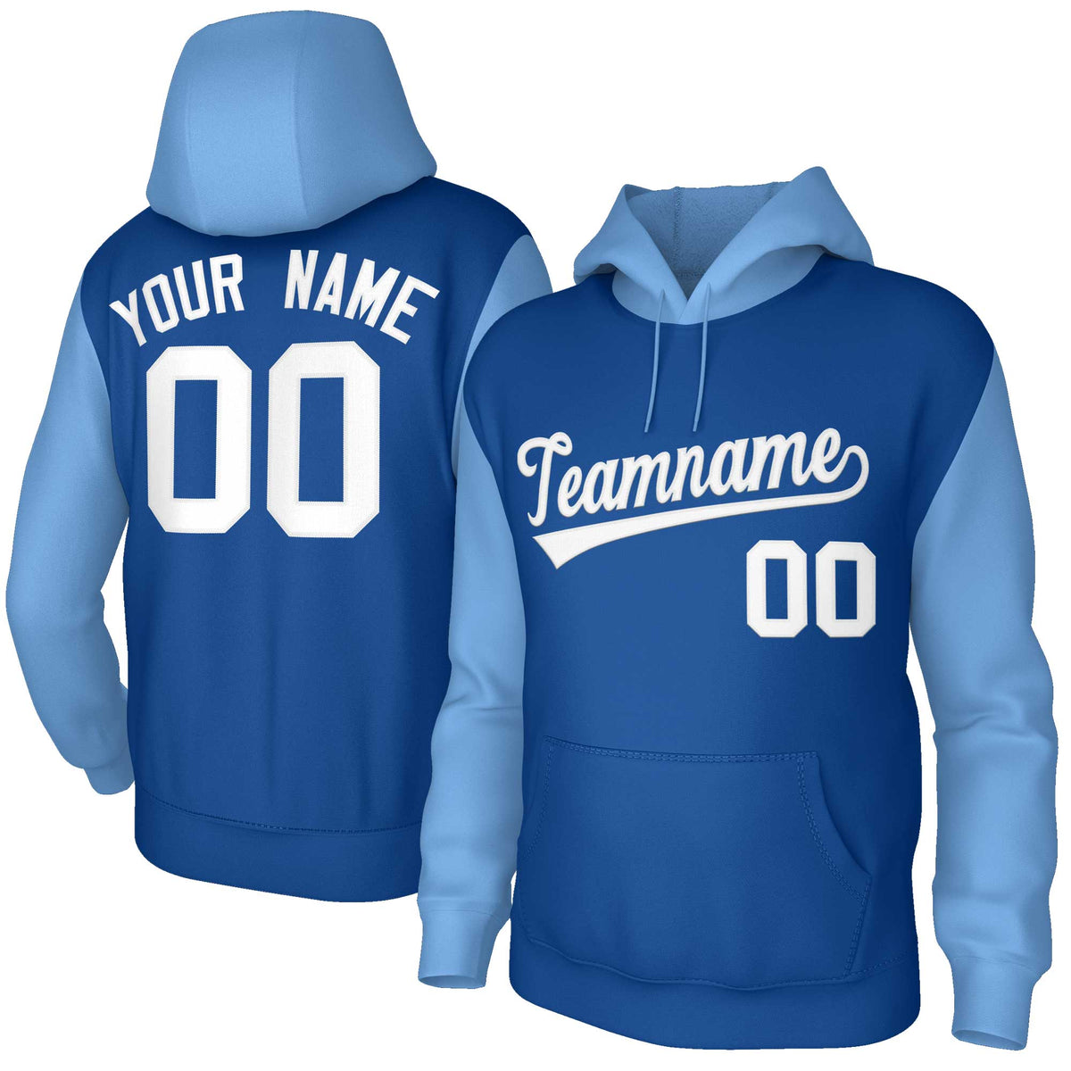 Custom Royal White-Raglan Sleeves Stitched Sportwear Pullover Hoodie
