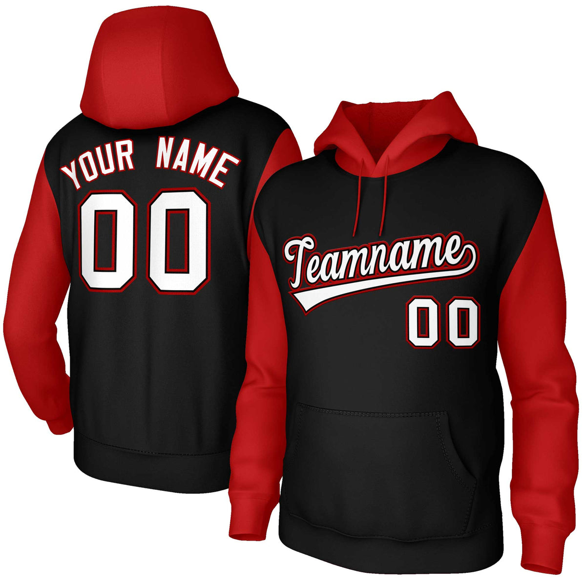 Custom Black White-Black Raglan Sleeves Stitched Sportwear Pullover Hoodie