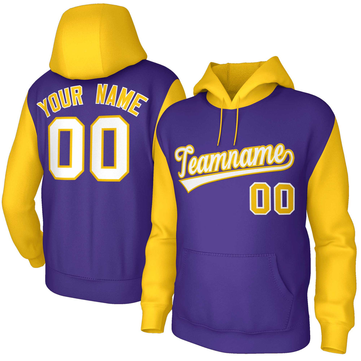 Custom Purple White-Gold Raglan Sleeves Stitched Sportwear Pullover Hoodie