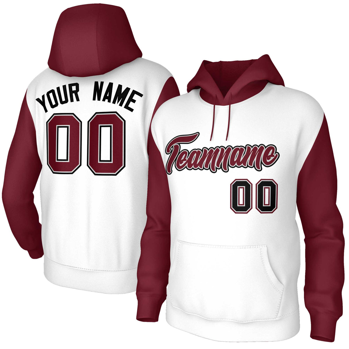 Custom White Crimson-Gray Raglan Sleeves Stitched Sportwear Pullover Hoodie