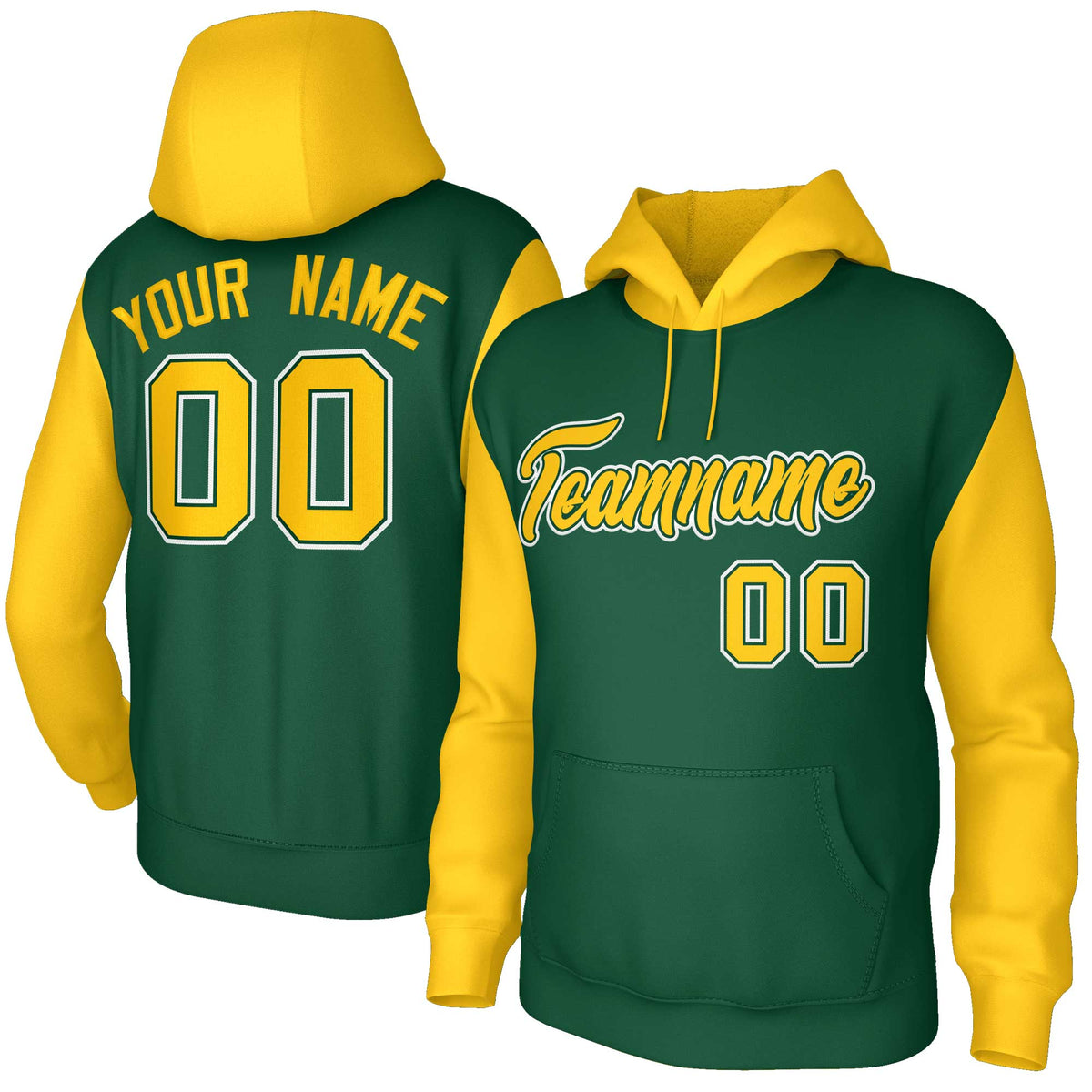 Custom Green Gold-Green Raglan Sleeves Stitched Sportwear Pullover Hoodie