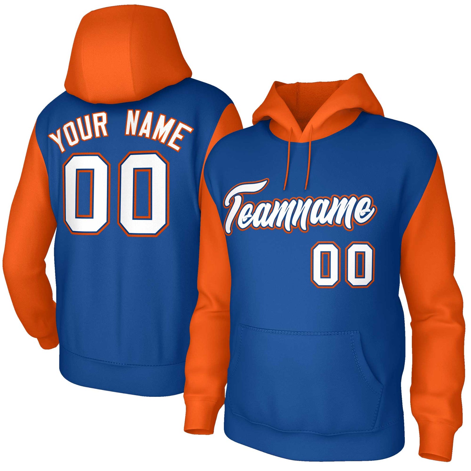 Custom Royal White-Royal Raglan Sleeves Stitched Sportwear Pullover Hoodie