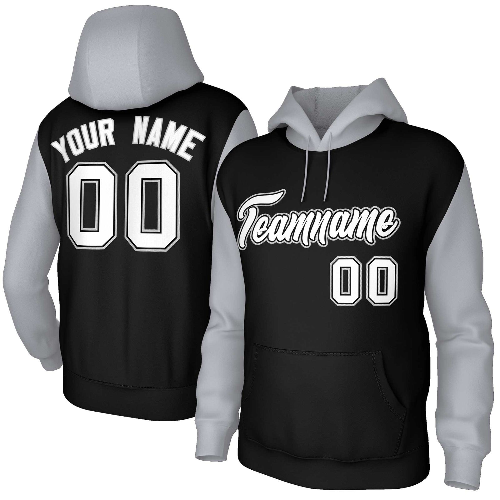 Custom Black White-Black Raglan Sleeves Stitched Sportwear Pullover Hoodie