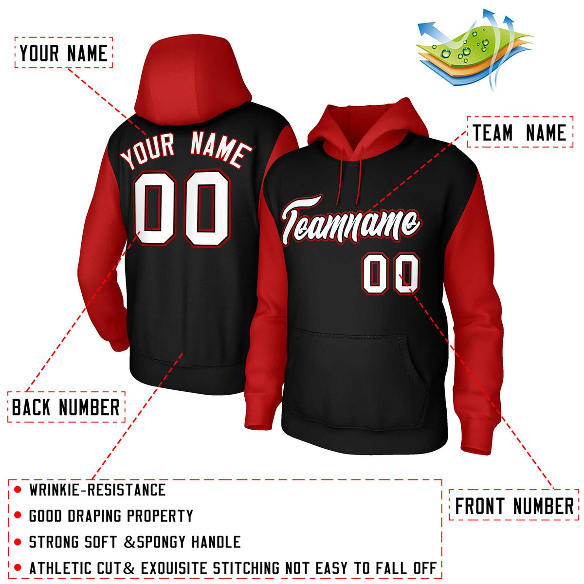 Custom Black White-Black Raglan Sleeves Stitched Sportwear Pullover Hoodie