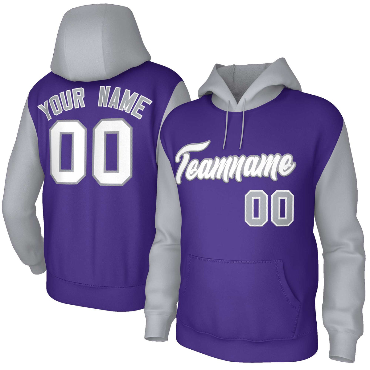 Custom Purple White-Gray Raglan Sleeves Stitched Sportwear Pullover Hoodie