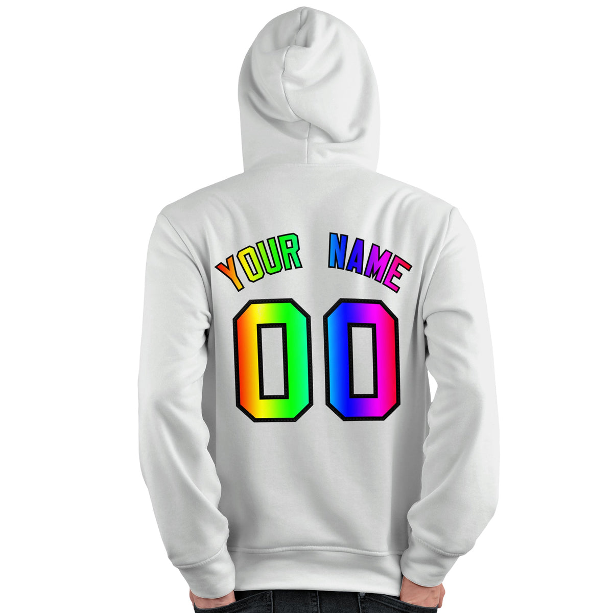 Custom White Personalized Rainbow Color Font Team Pullover Sweatshirt Hoodie