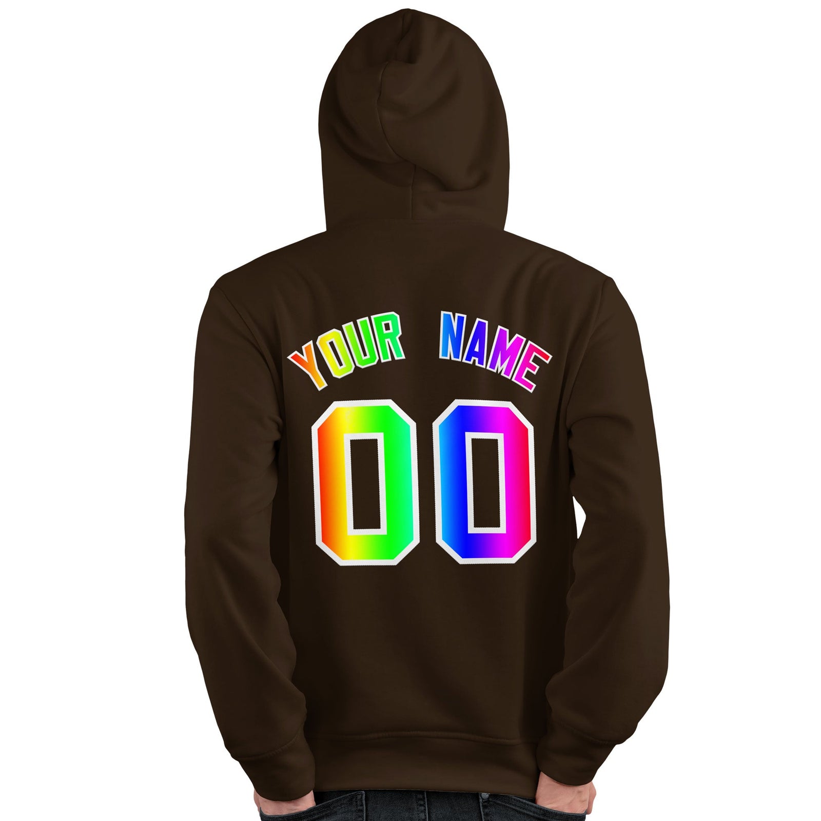 Custom Brown Personalized Rainbow Color Font Team Pullover Sweatshirt Hoodie