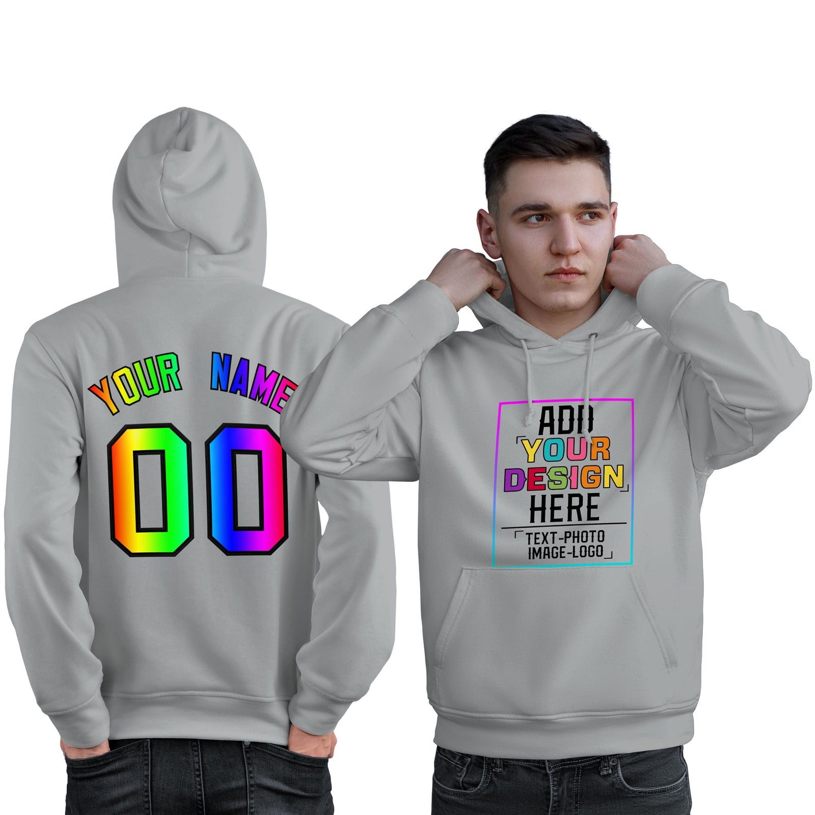 Custom Gray Personalized Rainbow Color Font Team Pullover Sweatshirt Hoodie