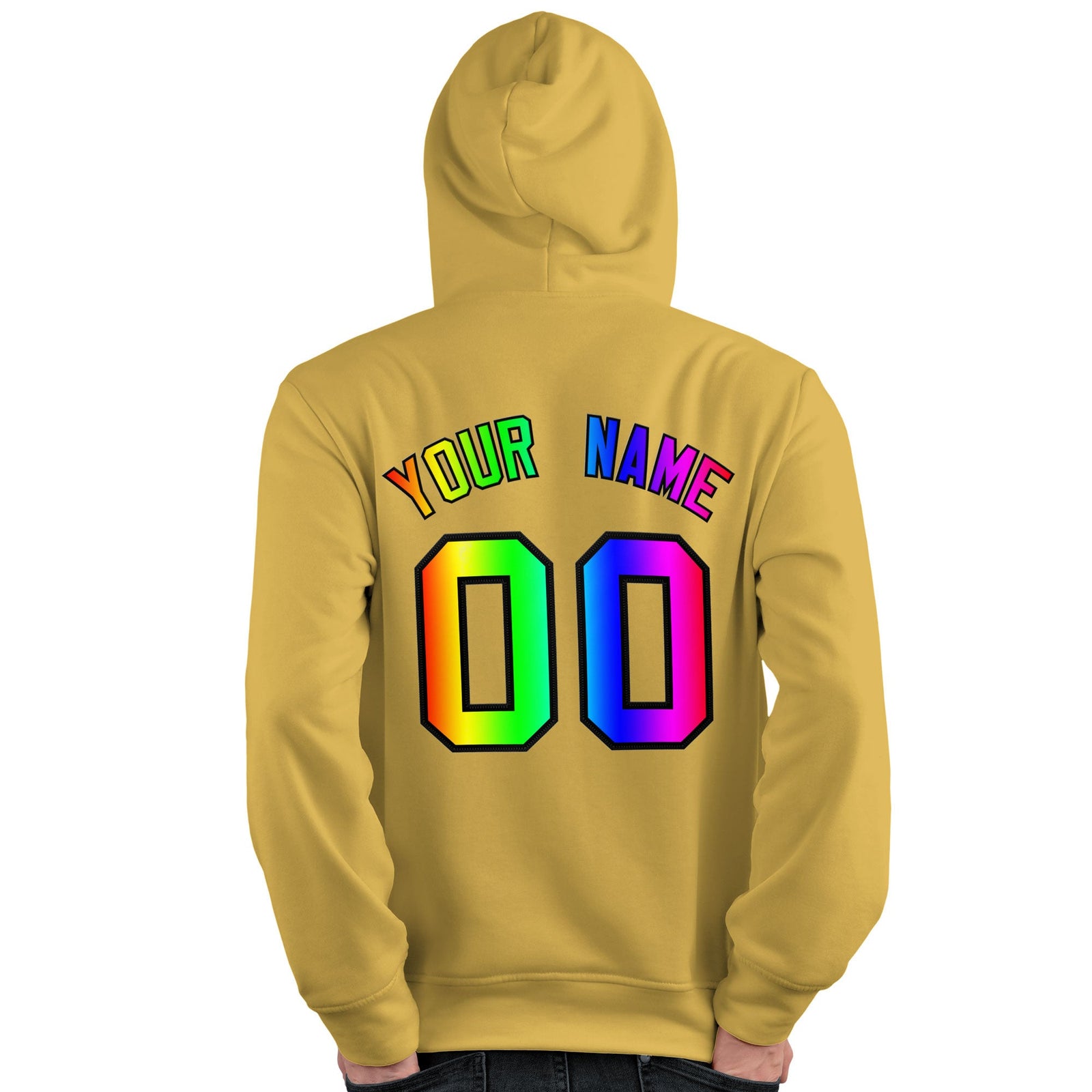 Custom Yellow Personalized Rainbow Color Font Team Pullover Sweatshirt Hoodie