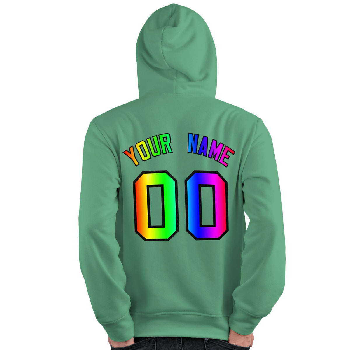 Custom Green Personalized Rainbow Color Font Team Pullover Sweatshirt Hoodie
