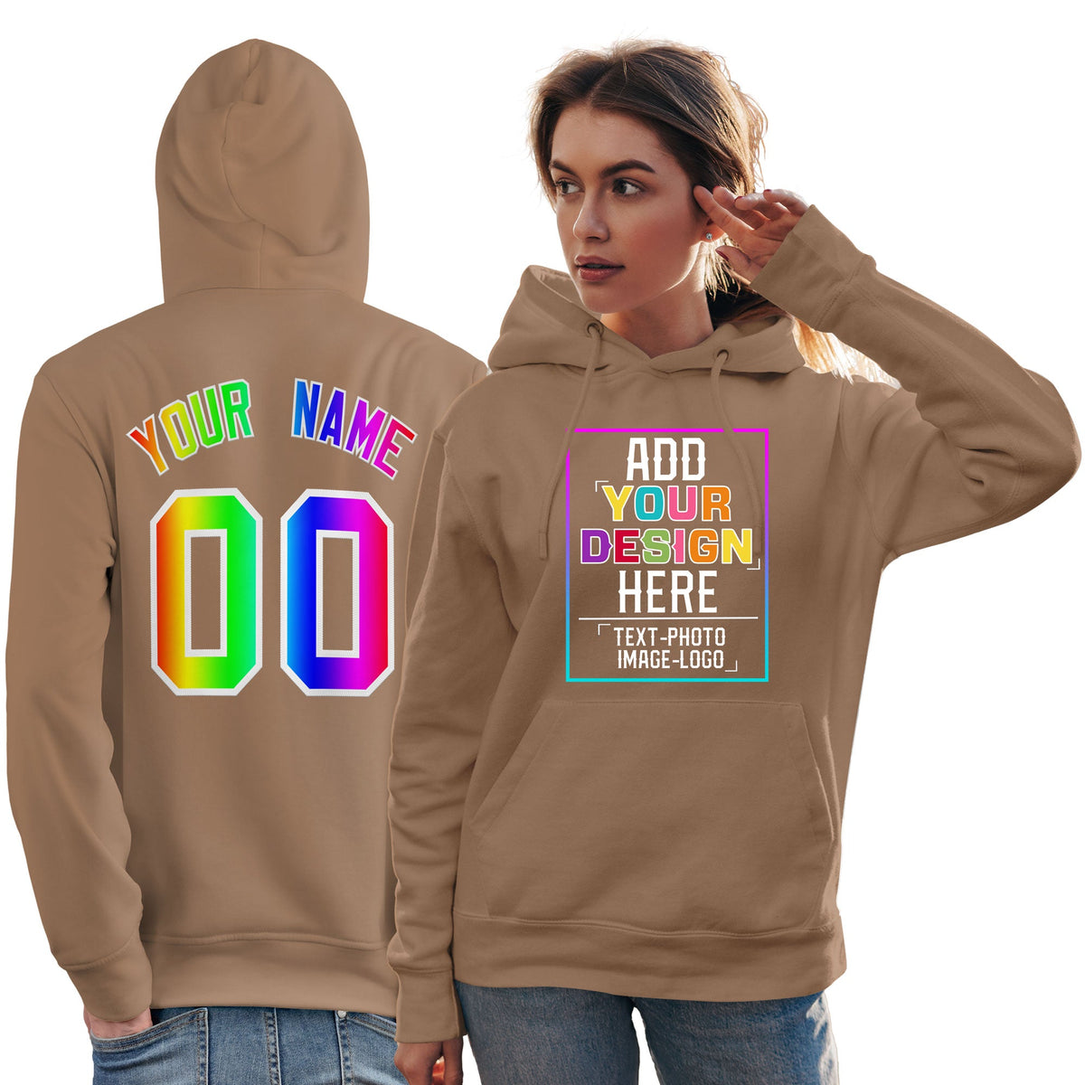 Custom Brown Personalized Rainbow Color Font Team Pullover Sweatshirt Hoodie