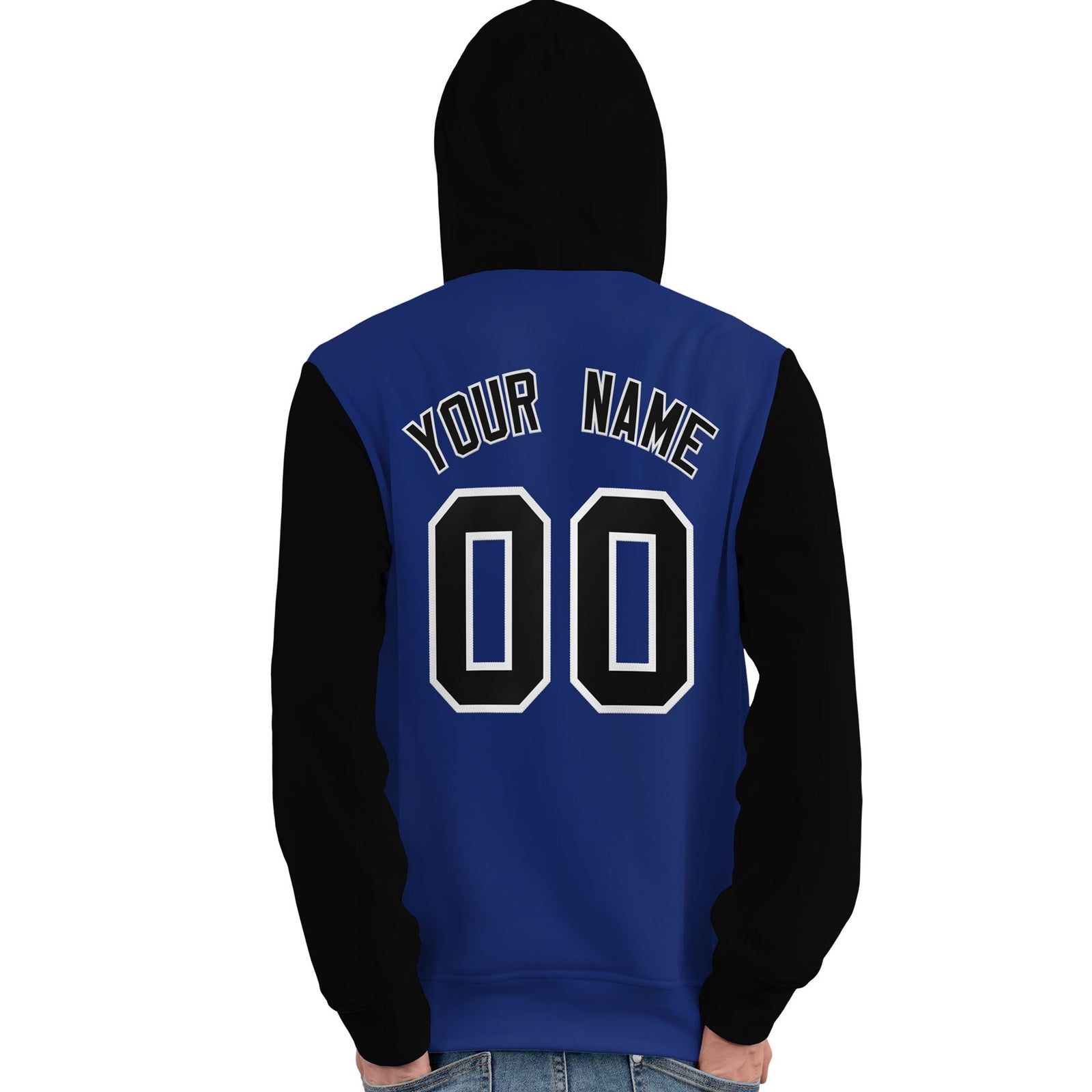 Custom Royal Black-White Raglan Sleeves Pullover Personalized Team Sweatshirt Hoodie