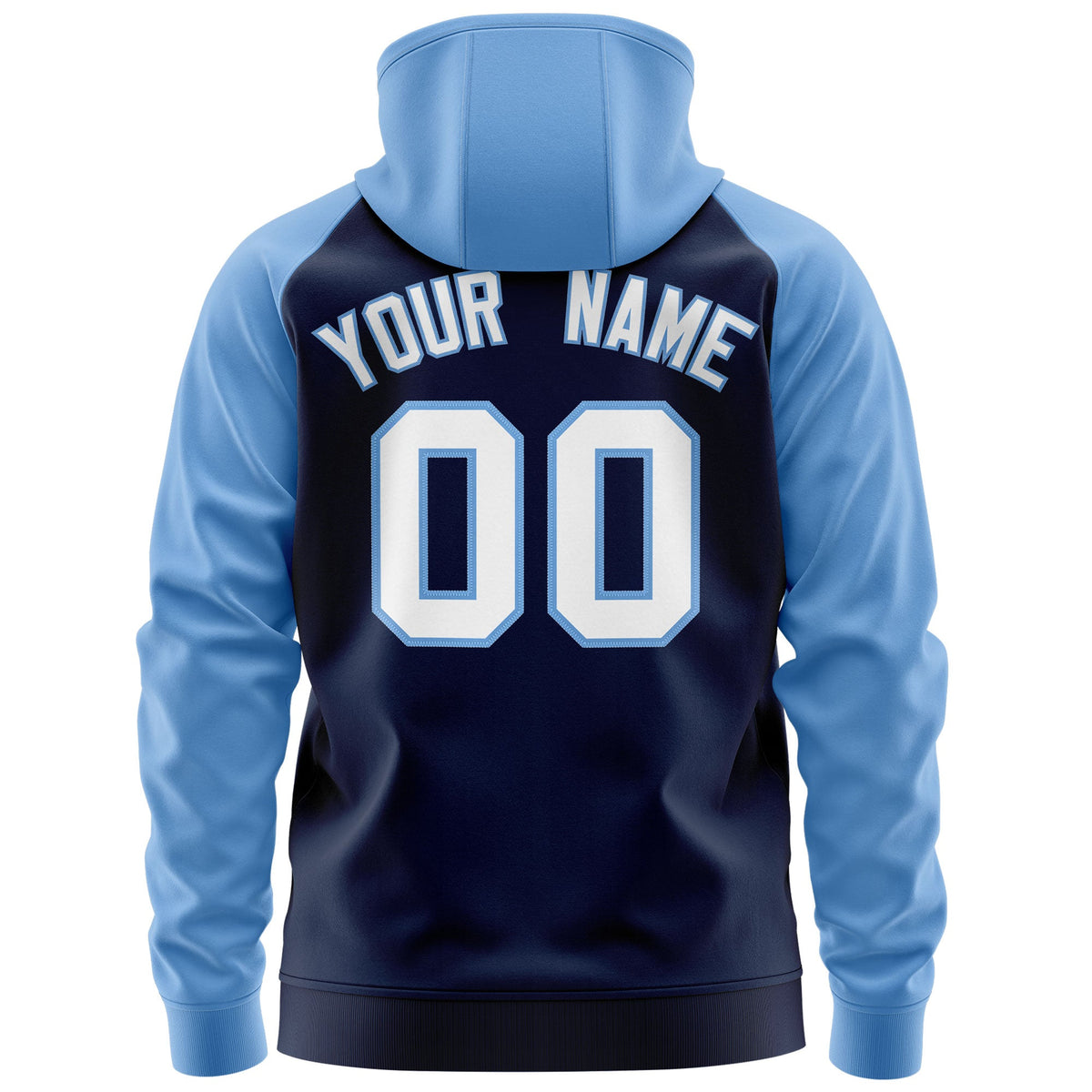Custom Stitched Navy White-Light Blue Raglan Sleeves Sports Full-Zip Sweatshirt Hoodie