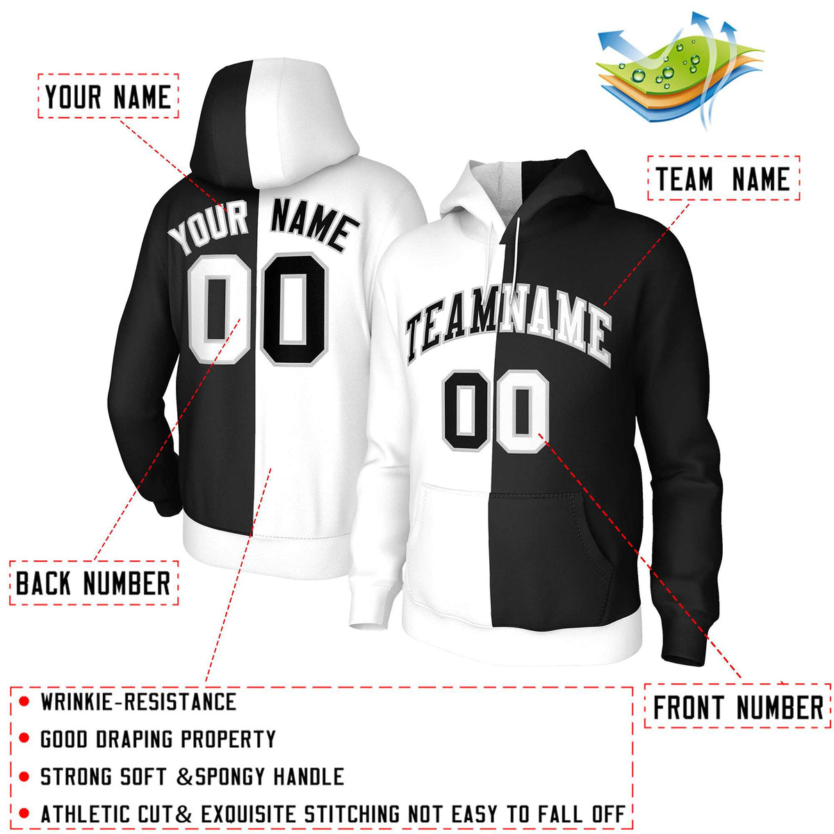 Custom White Black-Gray Split Fashion Stitched Sportwear Pullover Hoodie