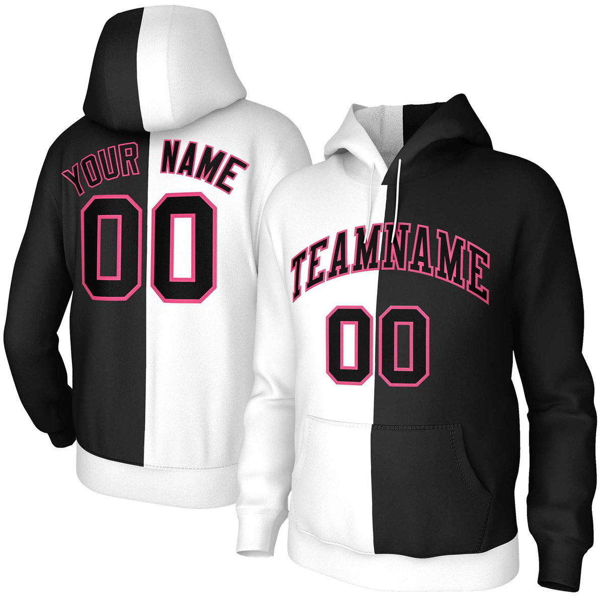 Custom White Black-Pink Split Fashion Stitched Sportwear Pullover Hoodie