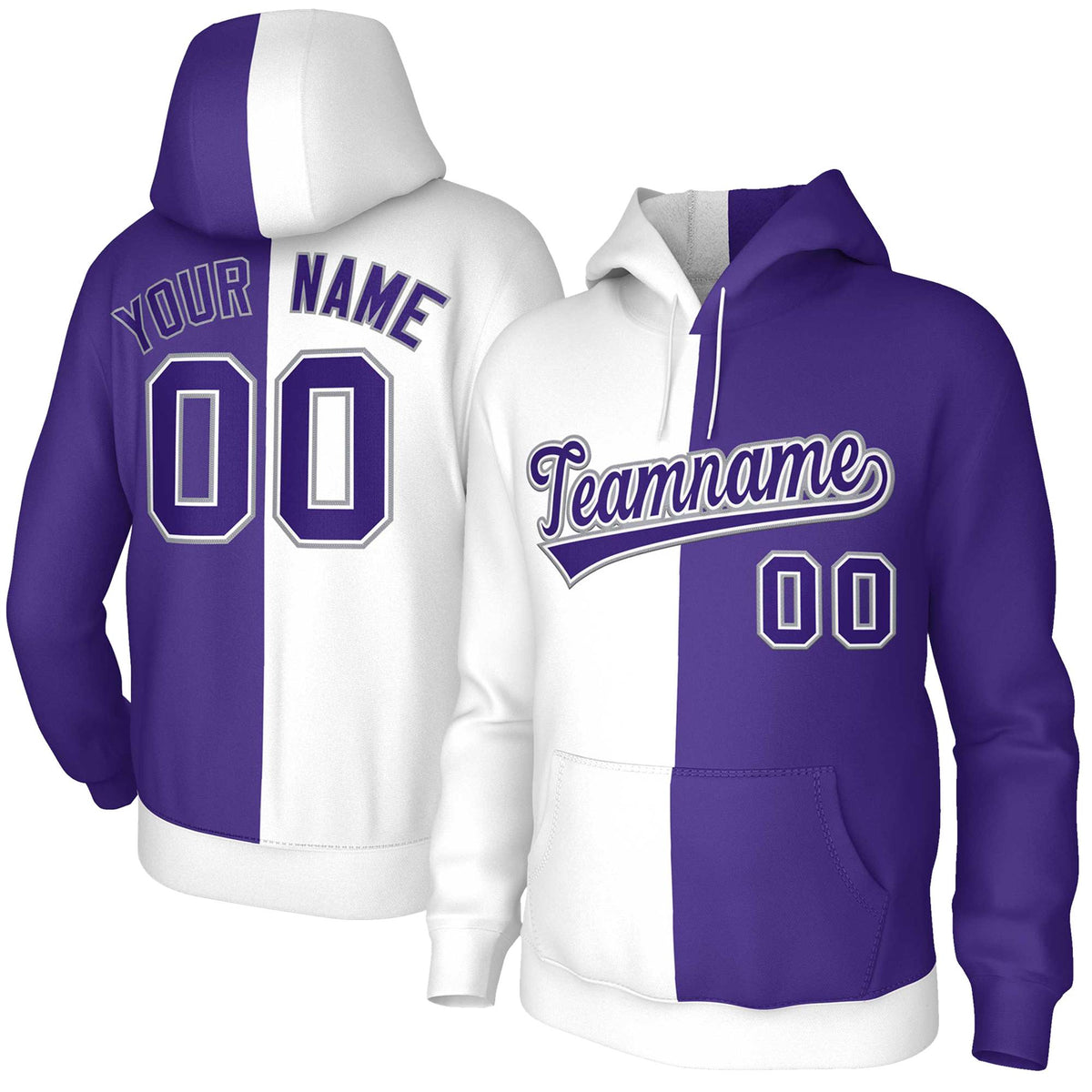 Custom White Purple Purple-White Split Fashion Stitched Sportwear Pullover Hoodie