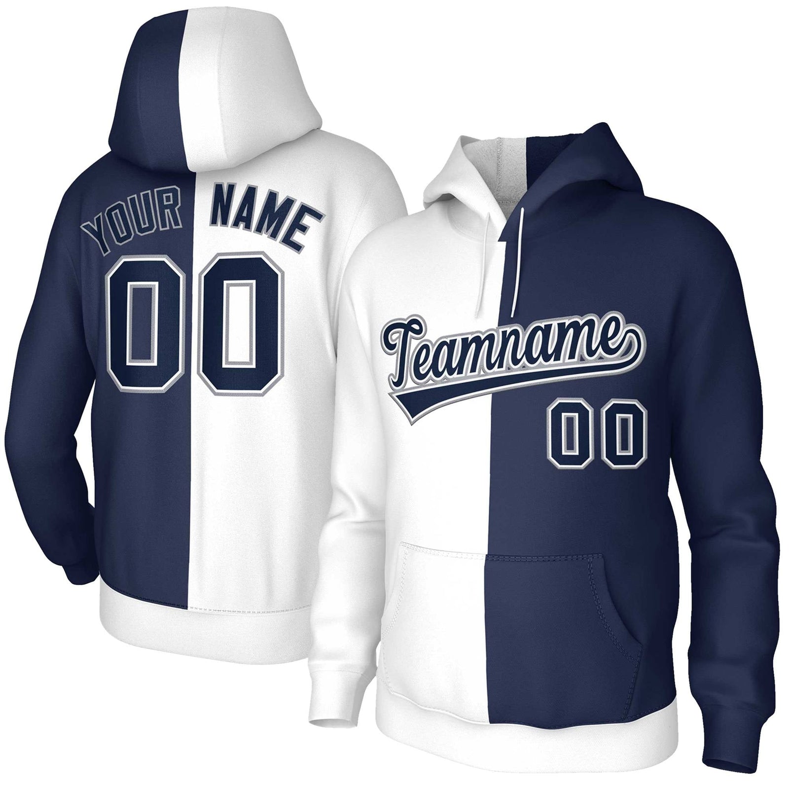 Custom White Navy Navy-White Split Fashion Stitched Sportwear Pullover Hoodie