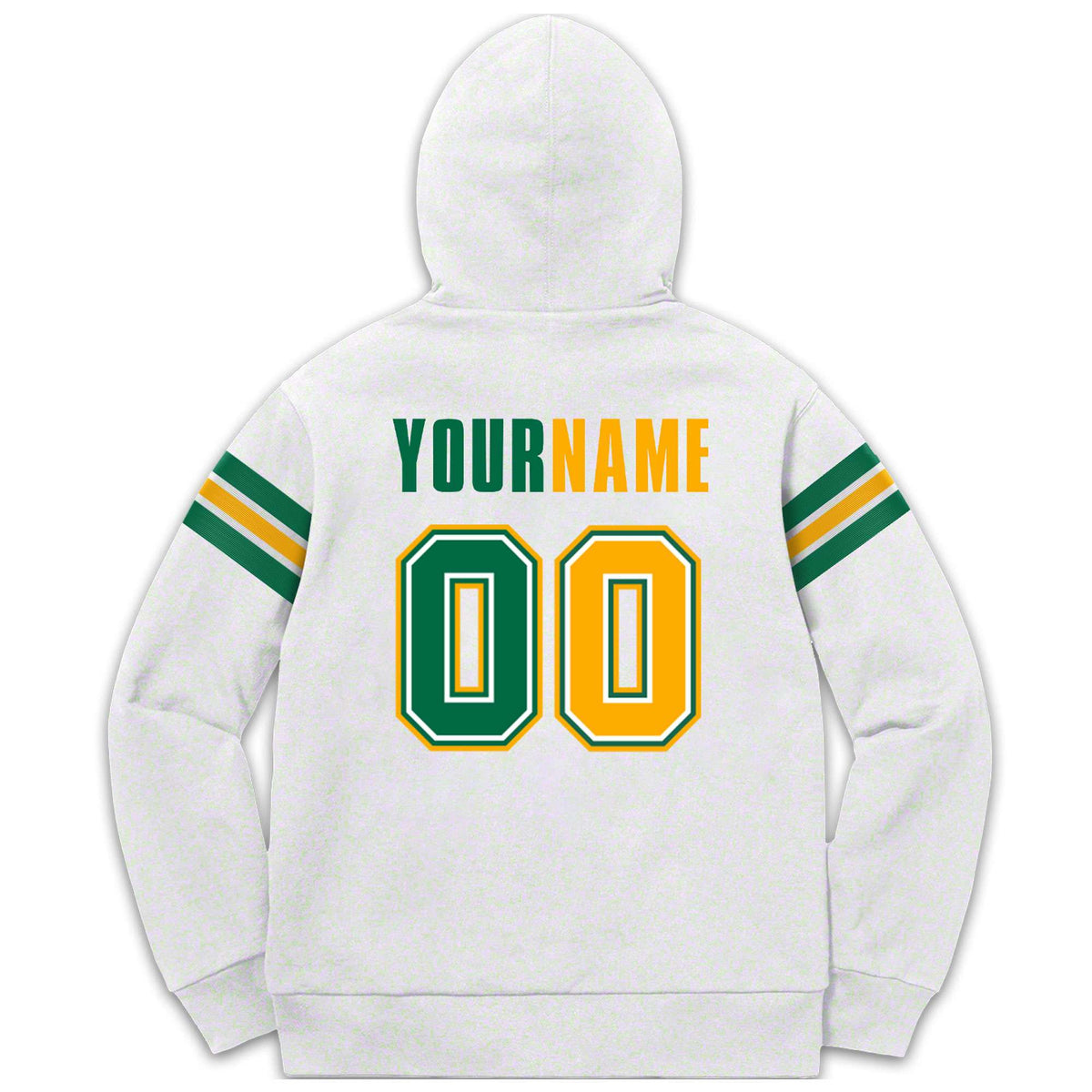 Custom Stitched White Kelly Green-Yellow Cotton Pullover Sweatshirt Hoodie