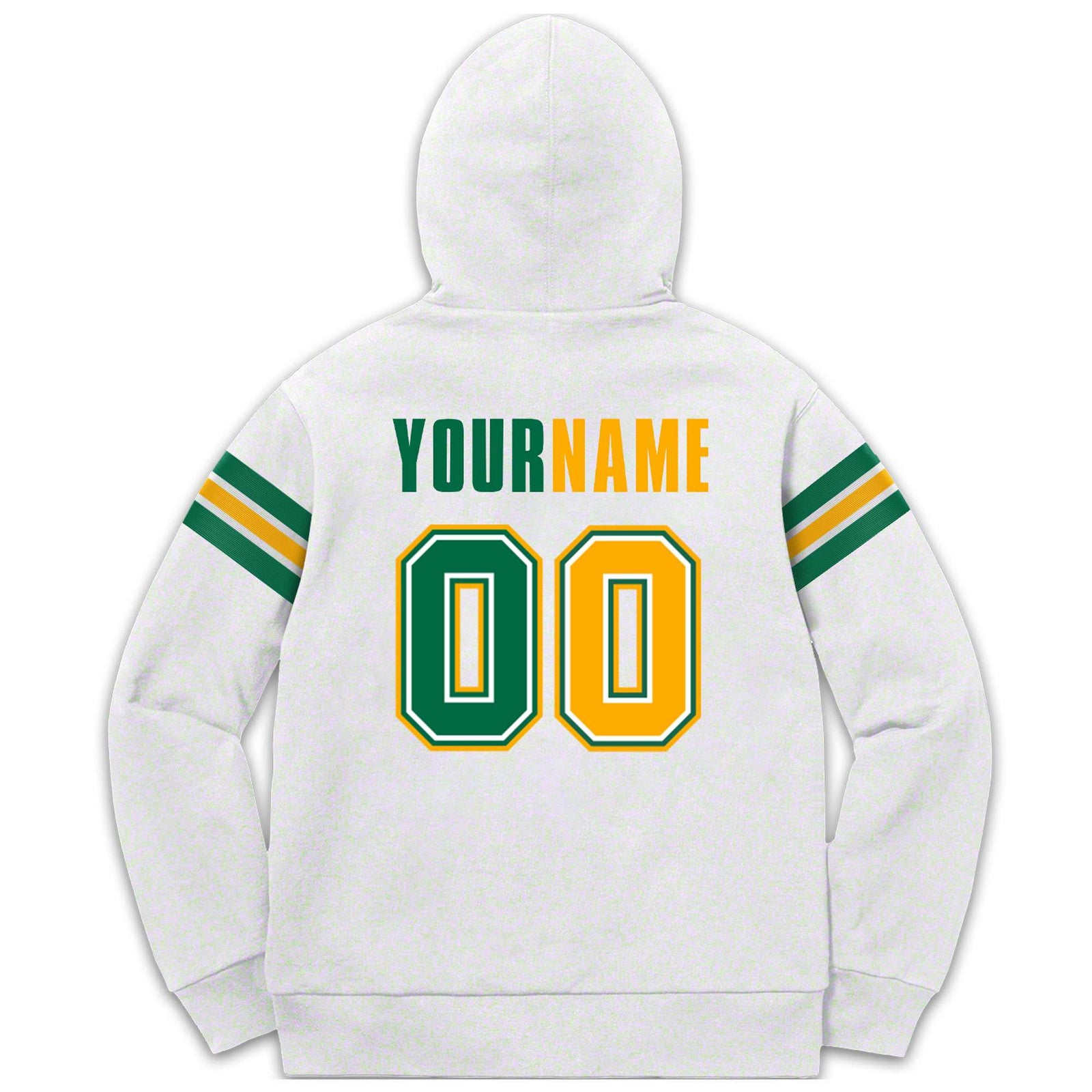 Custom Stitched White Kelly Green-Yellow Cotton Pullover Sweatshirt Hoodie