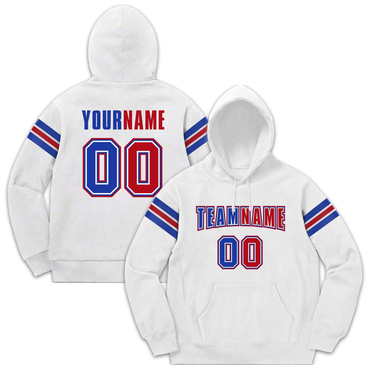 Custom Stitched White Royal-Red Cotton Pullover Sweatshirt Hoodie