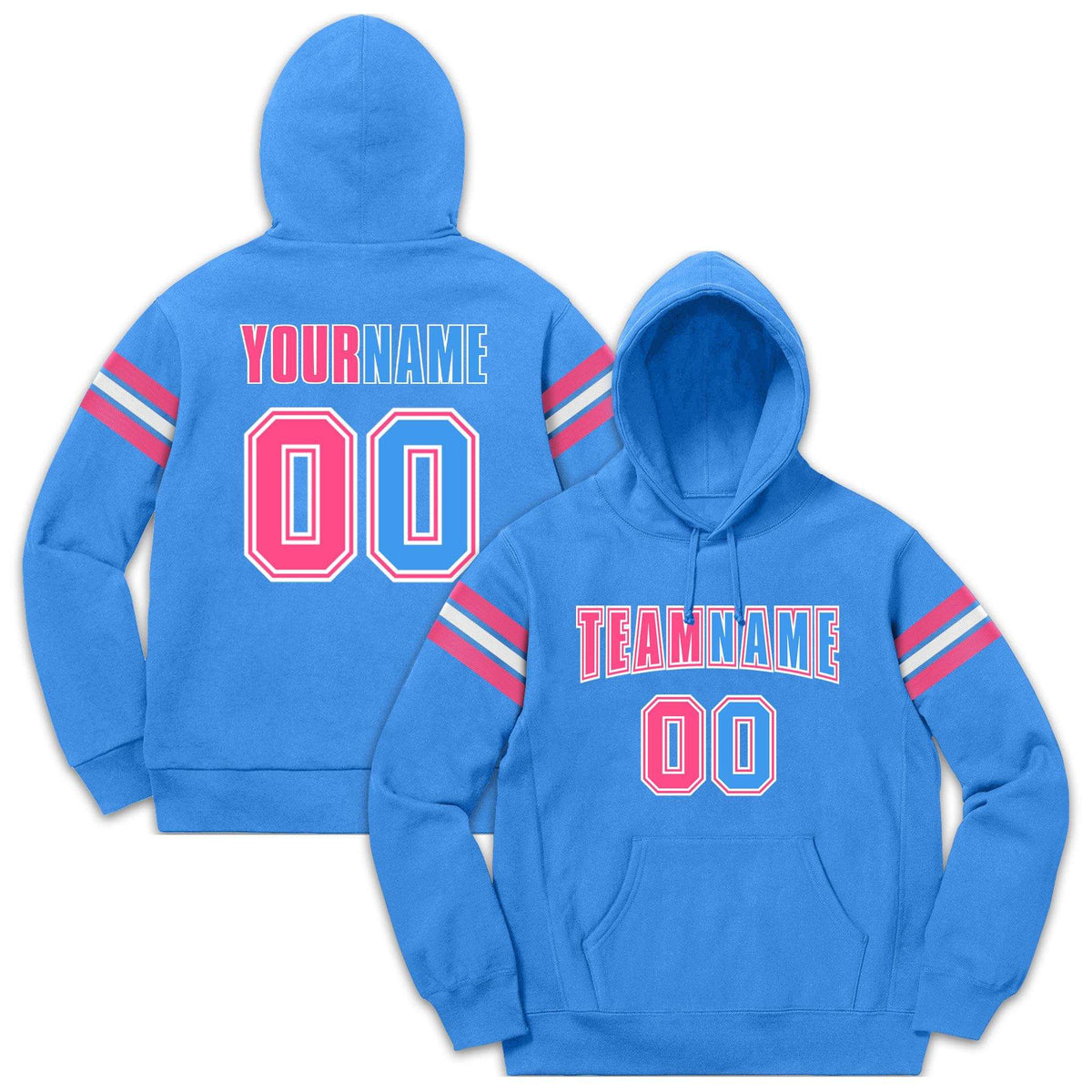 Custom Stitched Powder Blue Pink-White Cotton Pullover Sweatshirt Hoodie