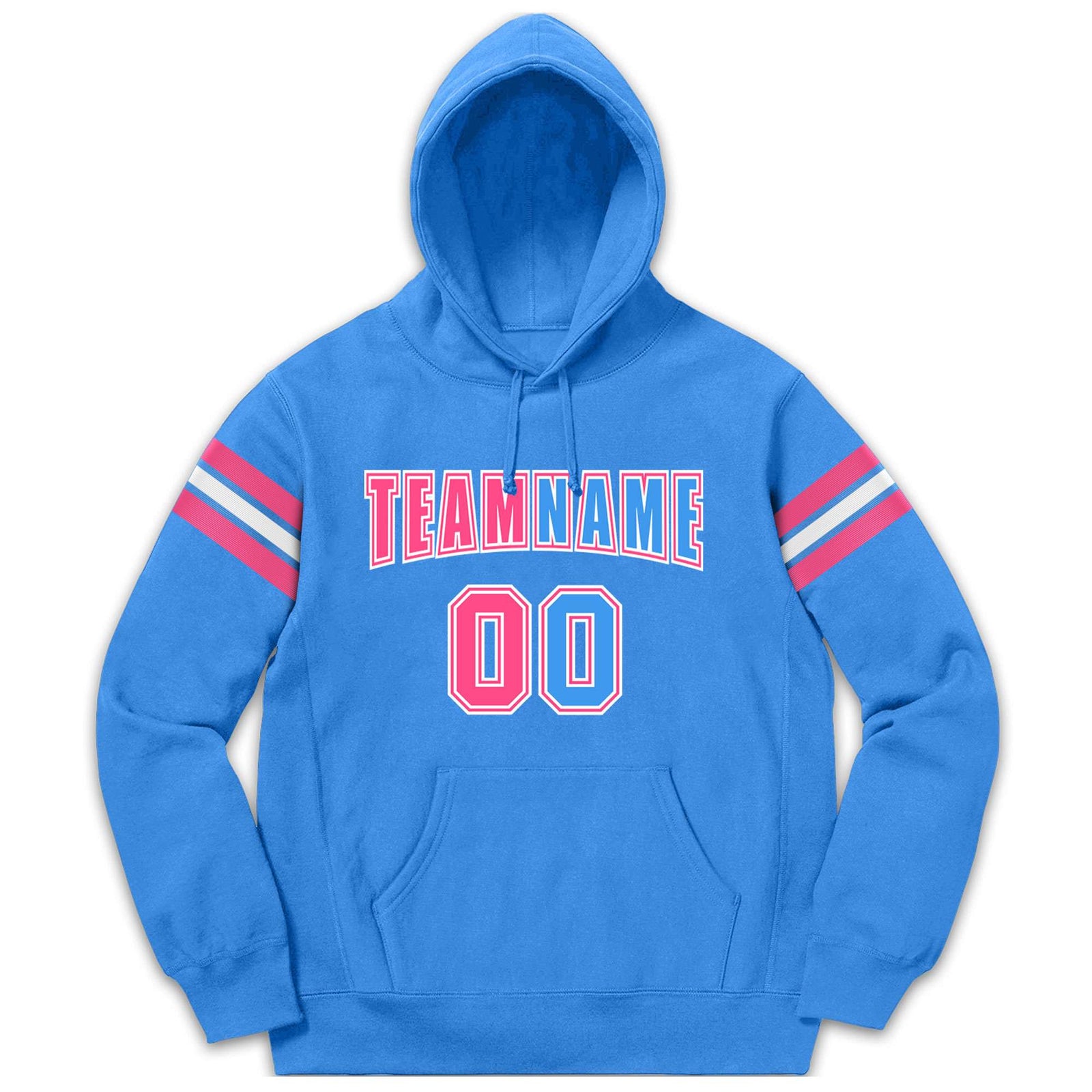 Custom Stitched Powder Blue Pink-White Cotton Pullover Sweatshirt Hoodie