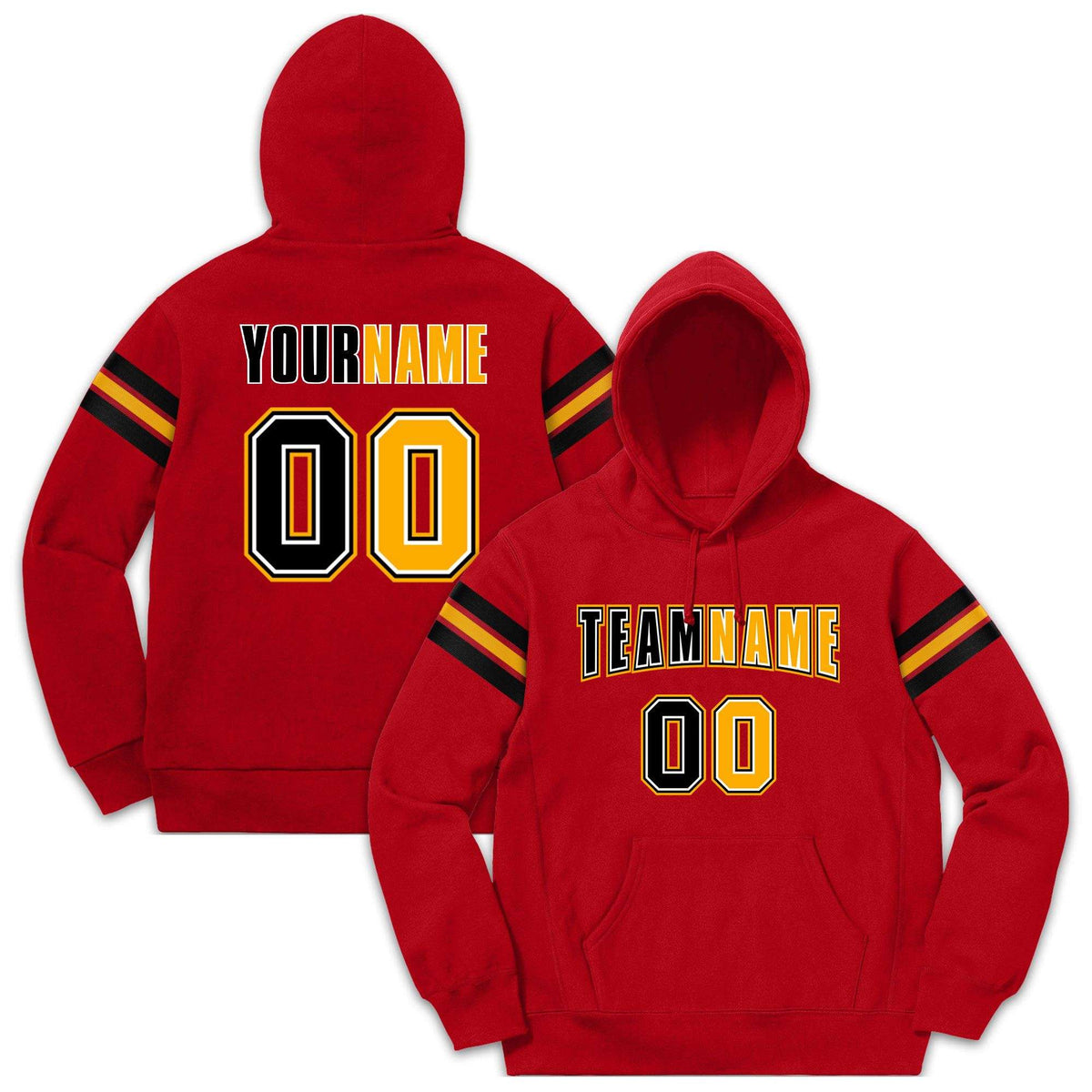 Custom Stitched Red Black-Yellow Cotton Pullover Sweatshirt Hoodie