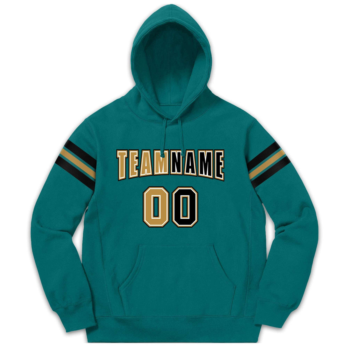 Custom Stitched Aqua Black-Old Gold Cotton Pullover Sweatshirt Hoodie
