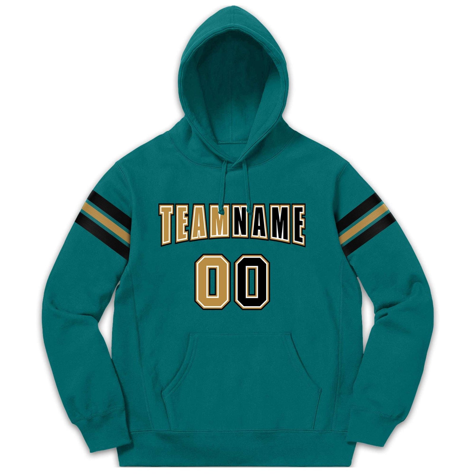 Custom Stitched Aqua Black-Old Gold Cotton Pullover Sweatshirt Hoodie