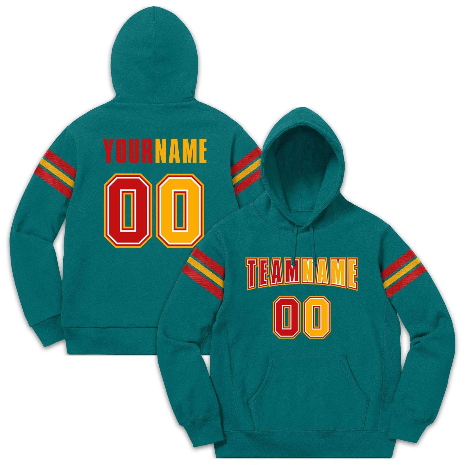 Custom Stitched Aqua Red-Yellow Cotton Pullover Sweatshirt Hoodie