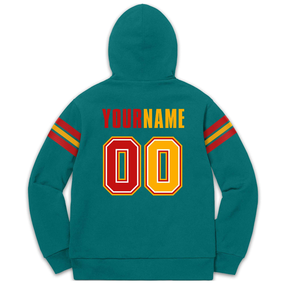 Custom Stitched Aqua Red-Yellow Cotton Pullover Sweatshirt Hoodie