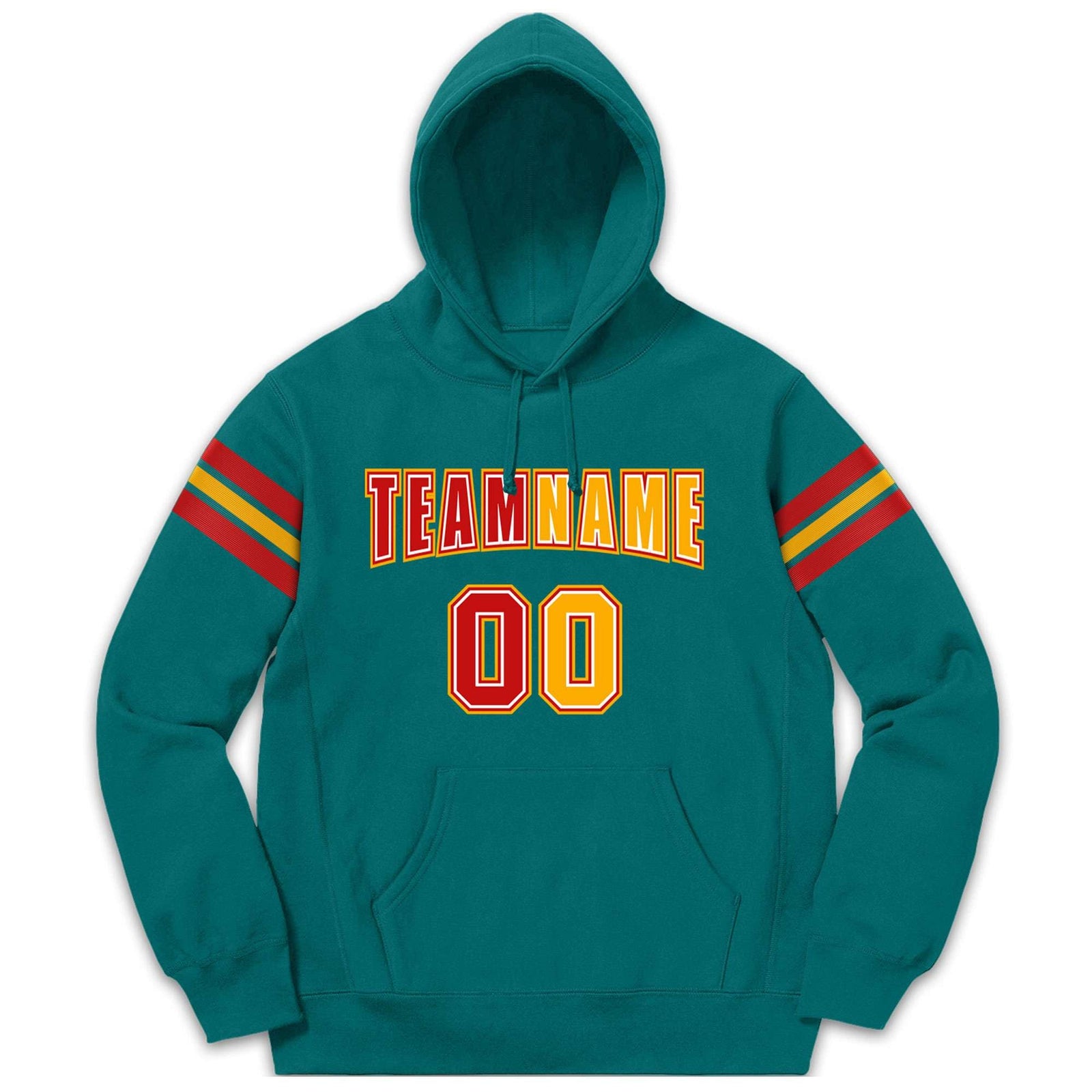Custom Stitched Aqua Red-Yellow Cotton Pullover Sweatshirt Hoodie