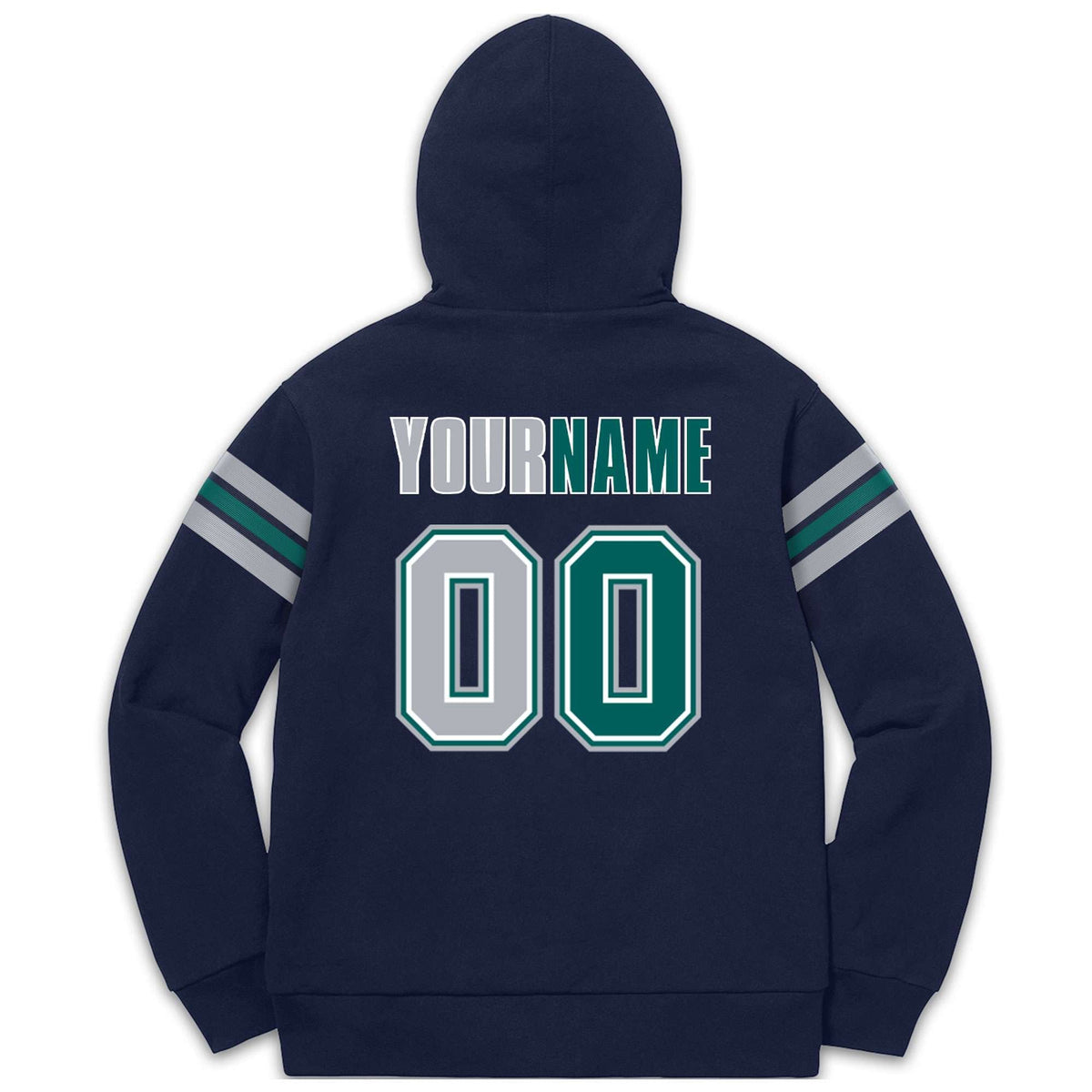 Custom Stitched Navy Gray-Aqua Cotton Pullover Sweatshirt Hoodie