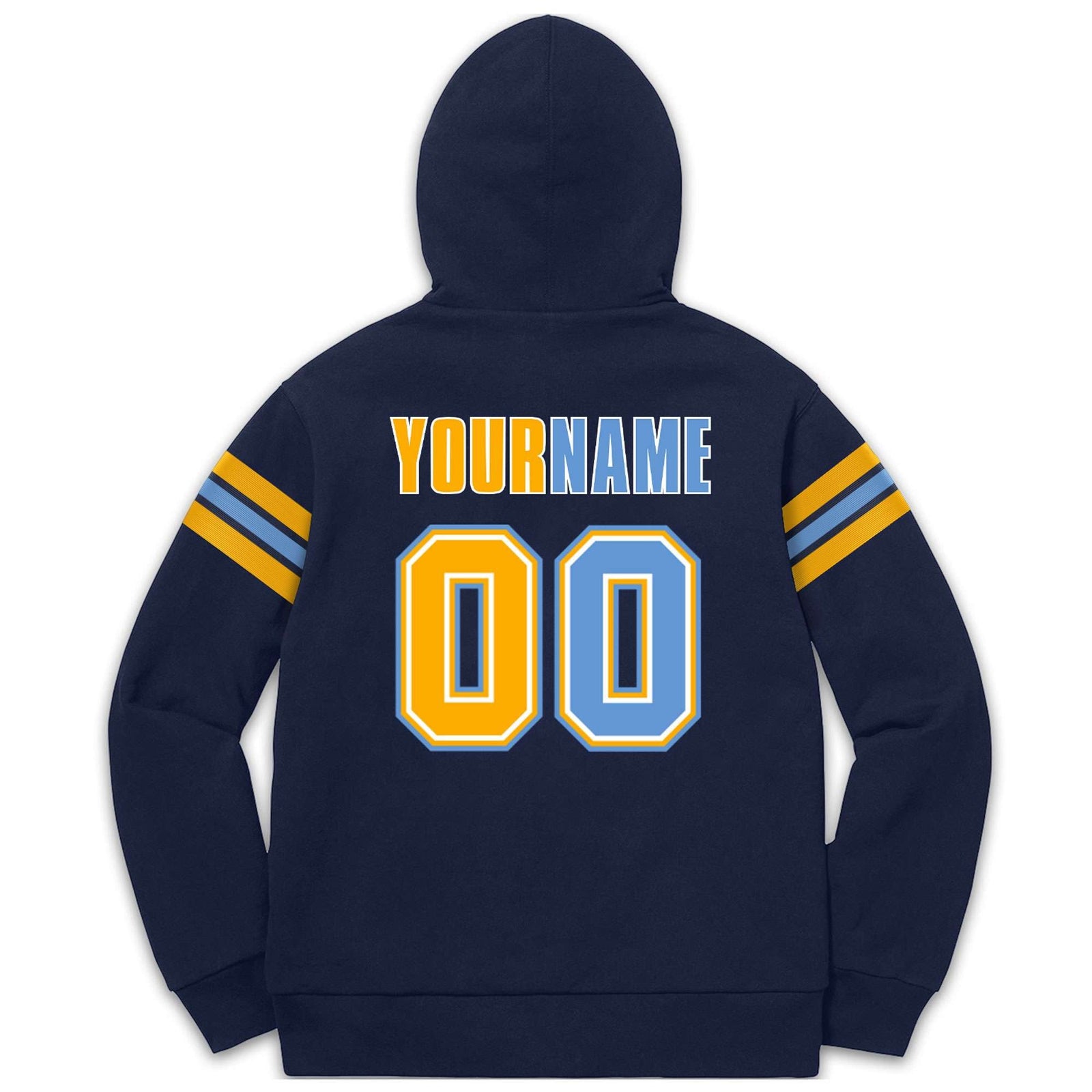Custom Stitched Navy Yellow-Light Blue Cotton Pullover Sweatshirt Hoodie